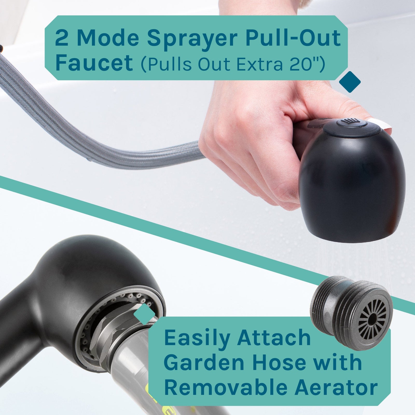 Tehila White Vanity Cabinet and White Utility Sink with Black Finish Pull-Out Faucet