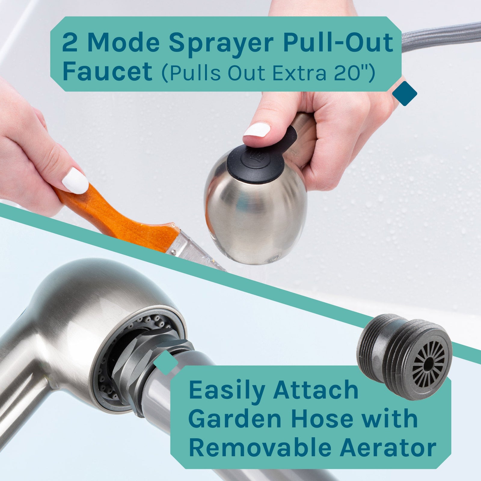 Tehila White Vanity Cabinet and White Utility Sink with Stainless Steel Finish Pull-Out Faucet