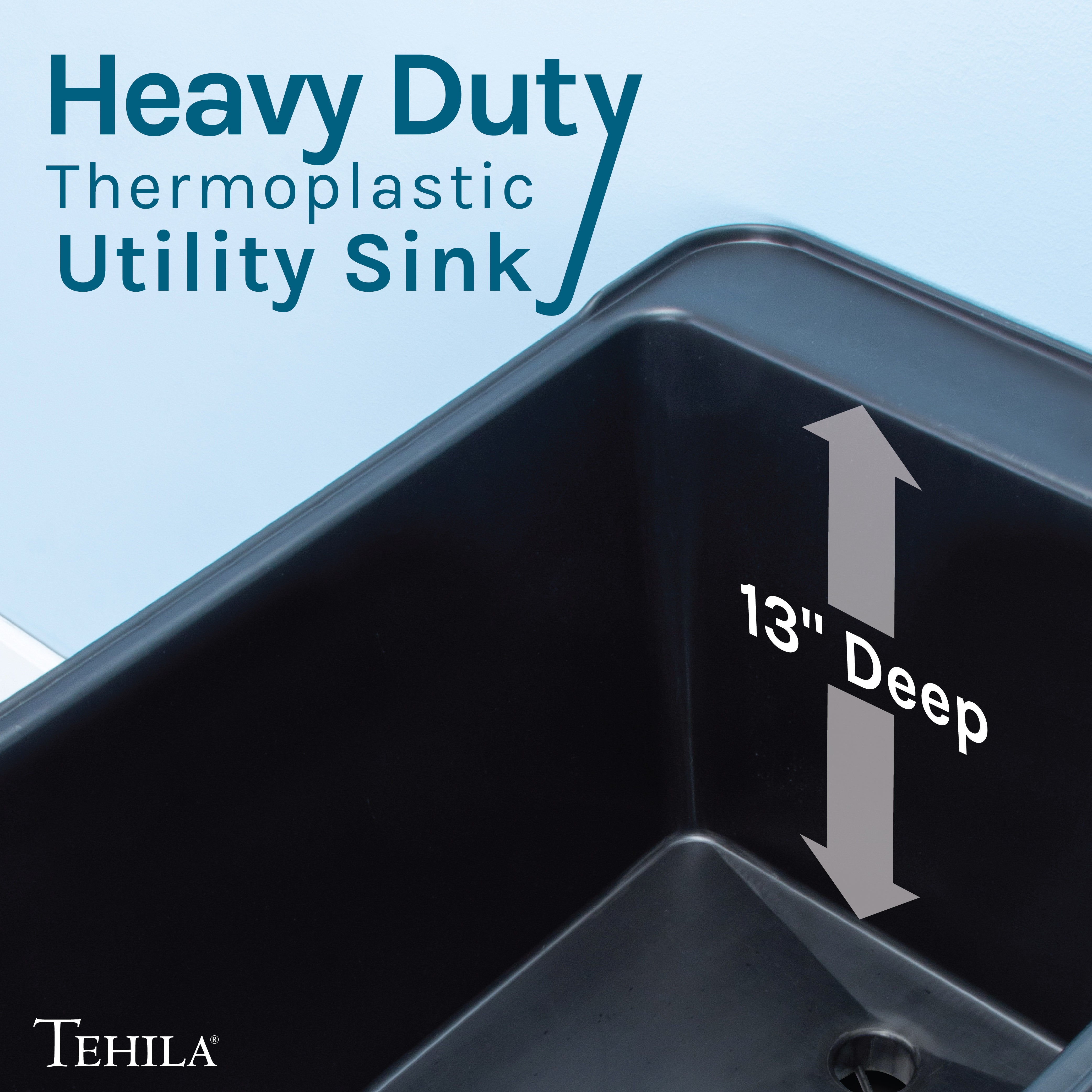 Tehila Space Saver Freestanding Black Utility Sink with Chrome Finish Pull-Out Faucet