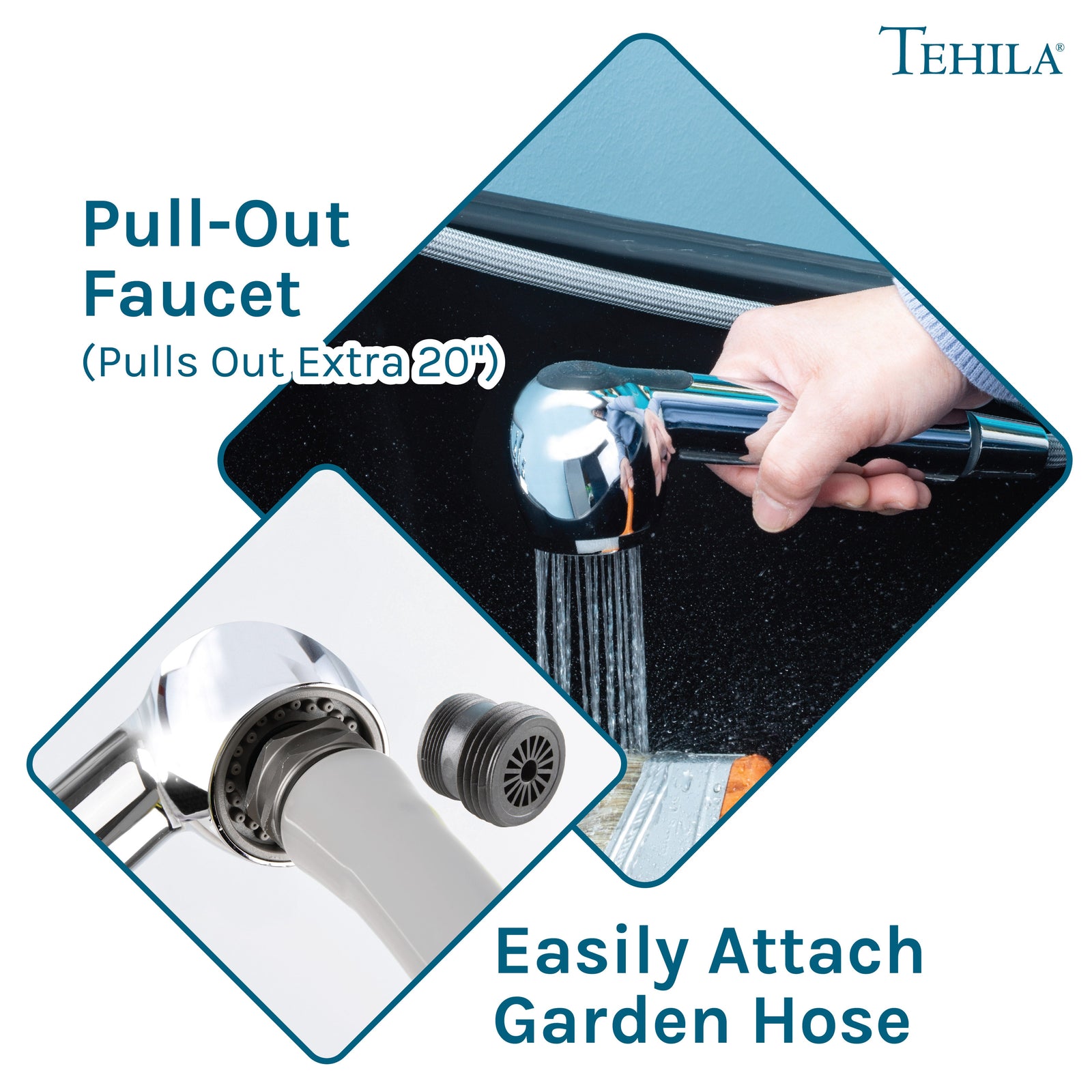 Tehila Space Saver Freestanding Black Utility Sink with Chrome Finish Pull-Out Faucet