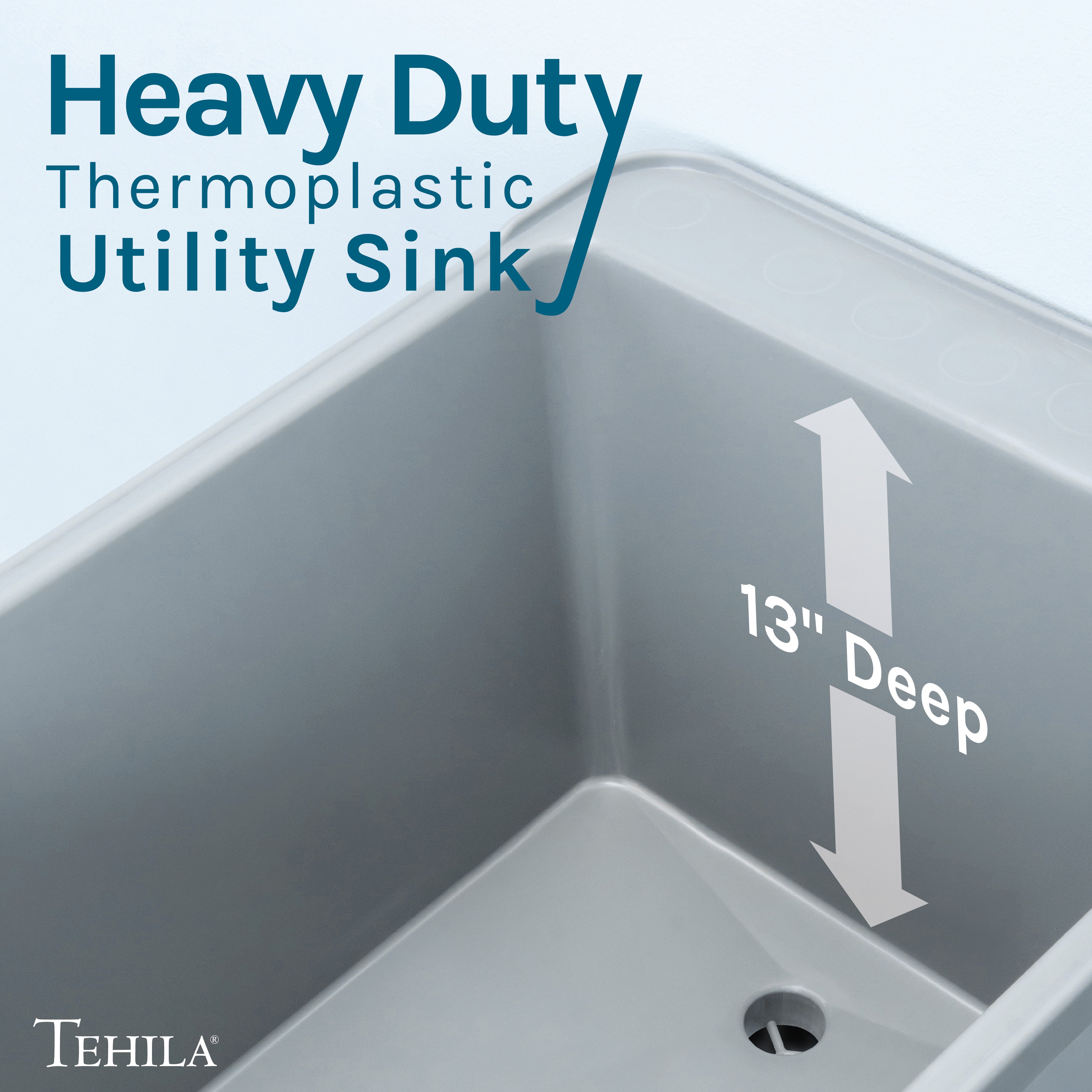 Tehila Space Saver Freestanding Grey Utility Sink with Black Finish Pull-Out Faucet