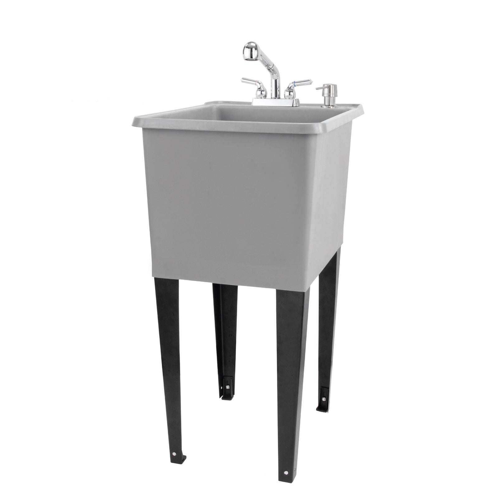 Tehila Space Saver Freestanding Grey Utility Sink with Chrome Finish Pull-Out Faucet