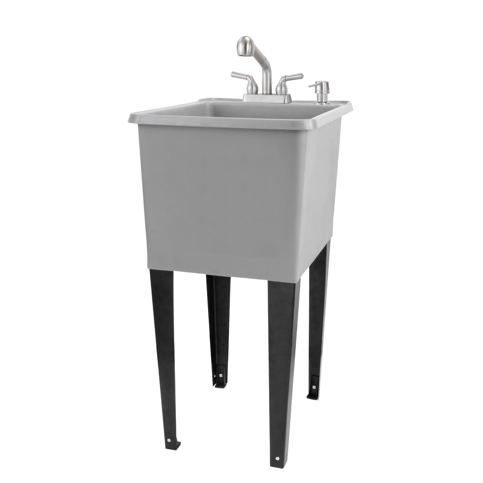 Tehila Space Saver Freestanding Grey Utility Sink with Stainless Steel Finish Pull-Out Faucet