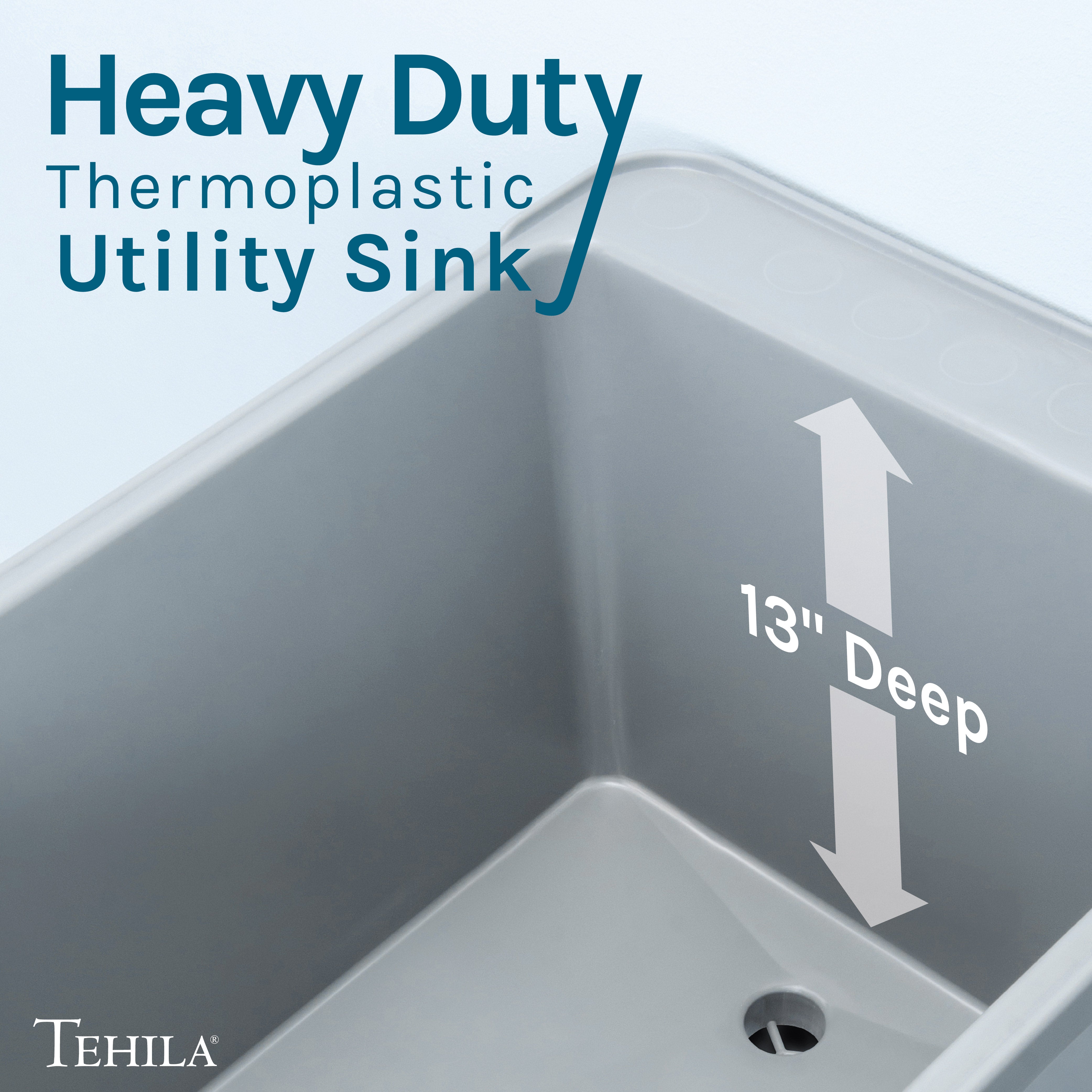 Tehila Space Saver Freestanding Grey Utility Sink with Stainless Steel Finish Pull-Out Faucet
