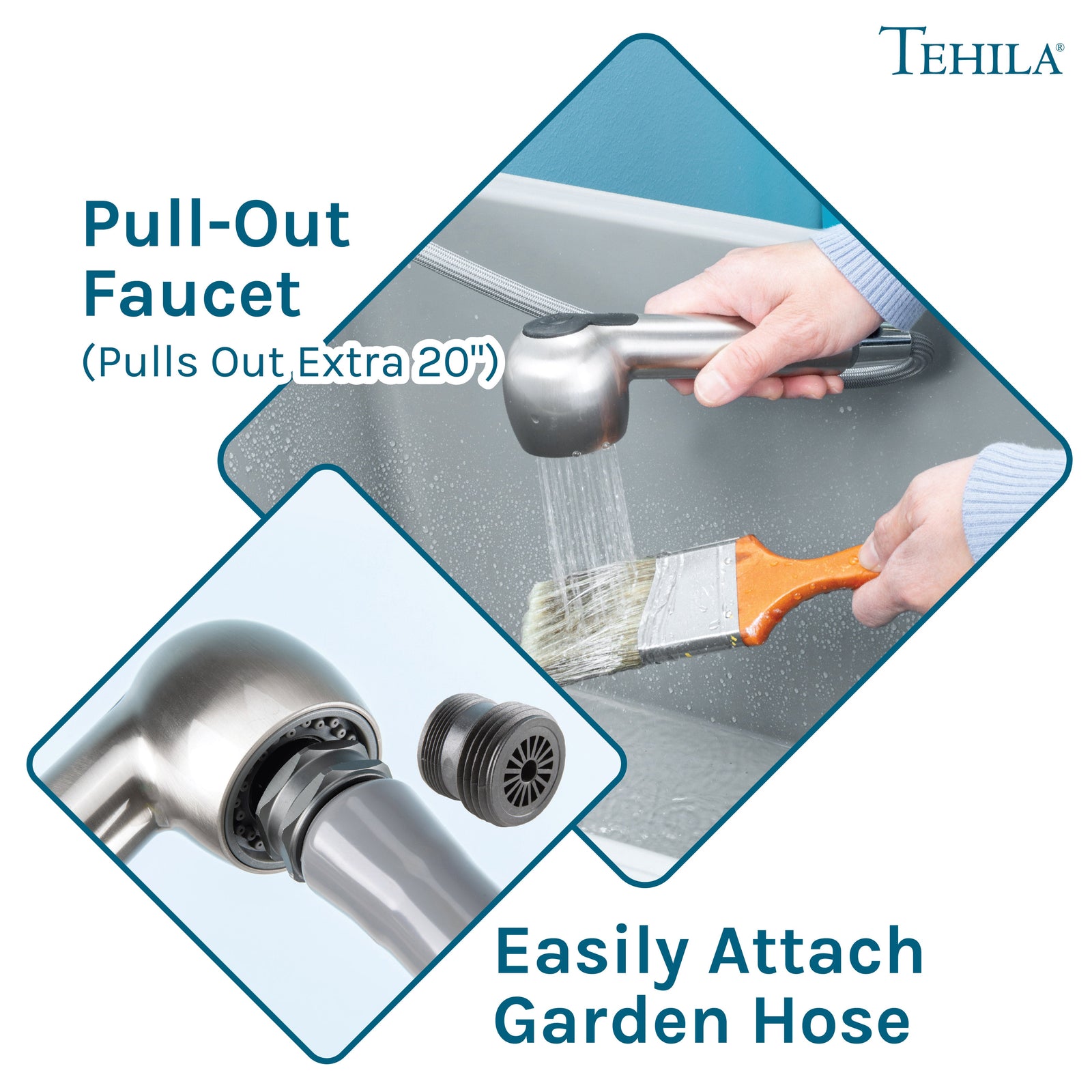 Tehila Space Saver Freestanding Grey Utility Sink with Stainless Steel Finish Pull-Out Faucet