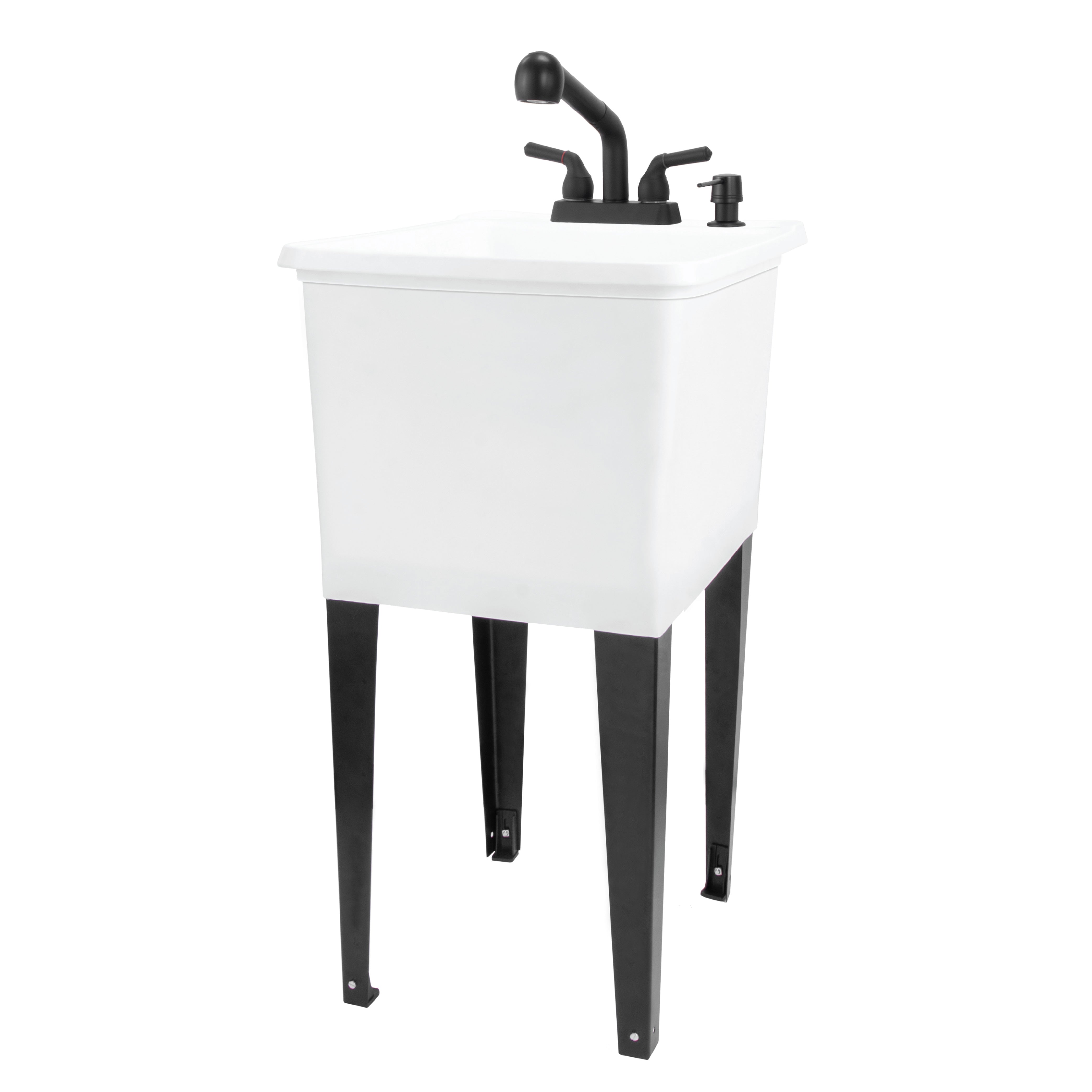 Tehila Space Saver Freestanding White Utility Sink with Black Finish Pull-Out Faucet