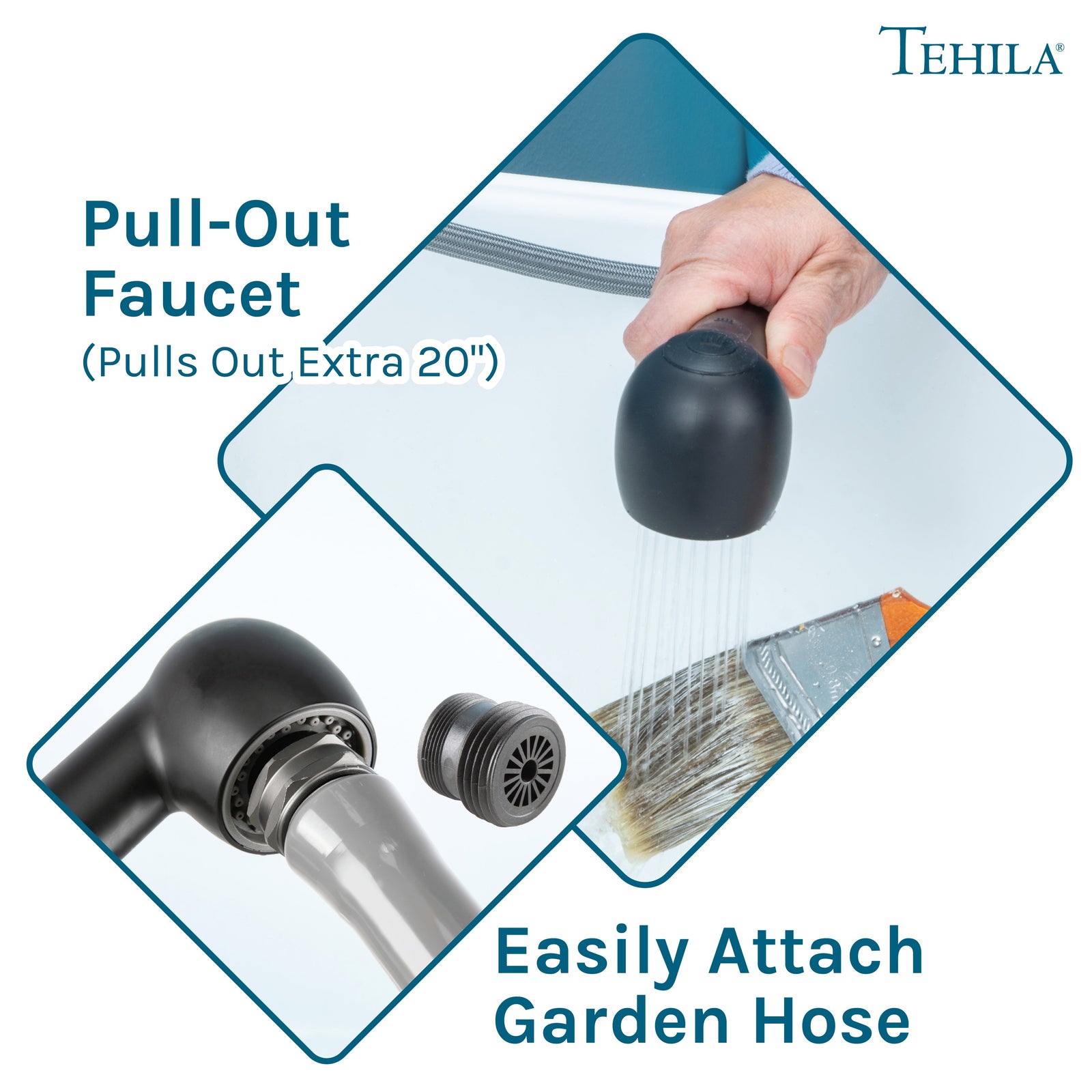 Tehila Space Saver Freestanding White Utility Sink with Black Finish Pull-Out Faucet