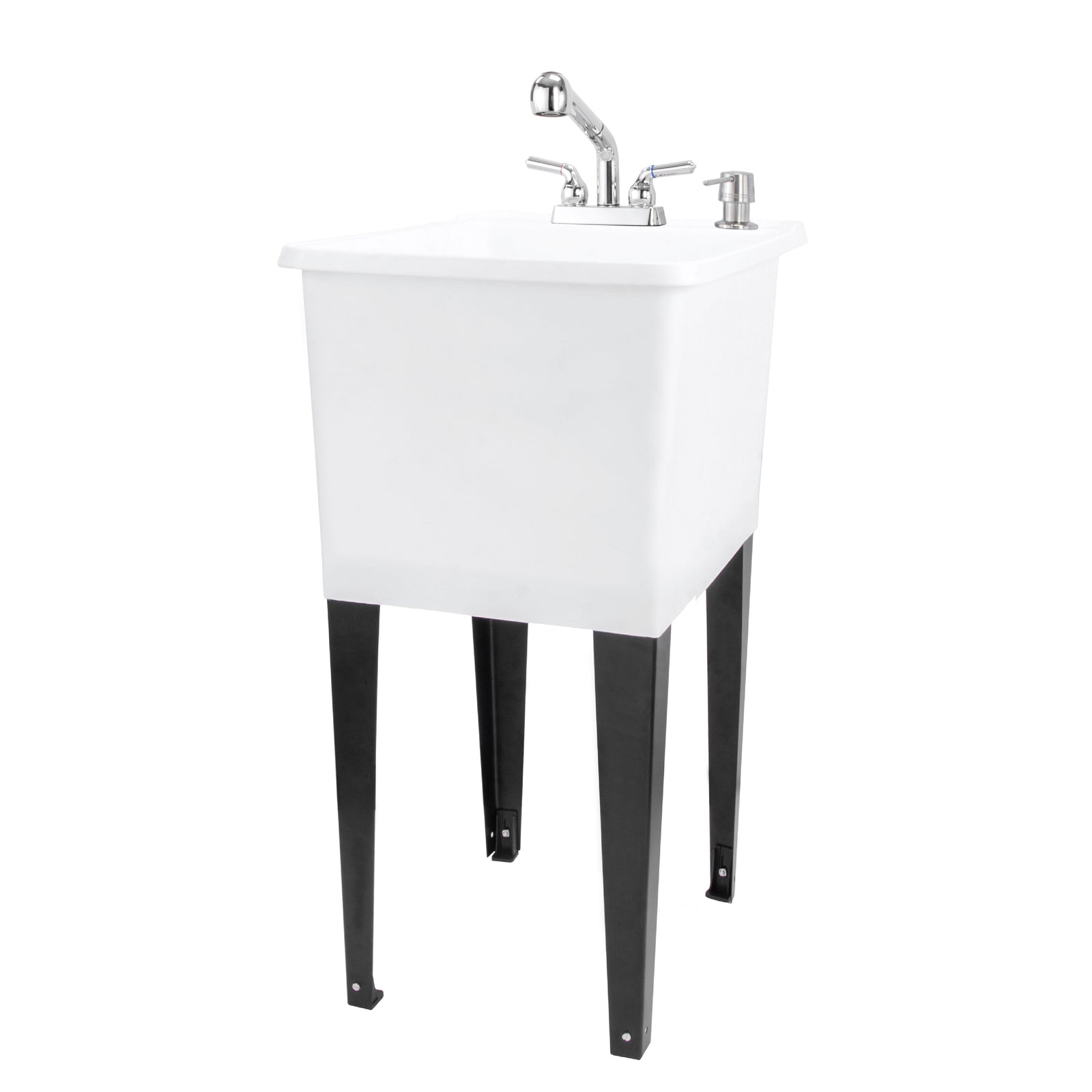 Tehila Space Saver Freestanding White Utility Sink with Chrome Finish Pull-Out Faucet