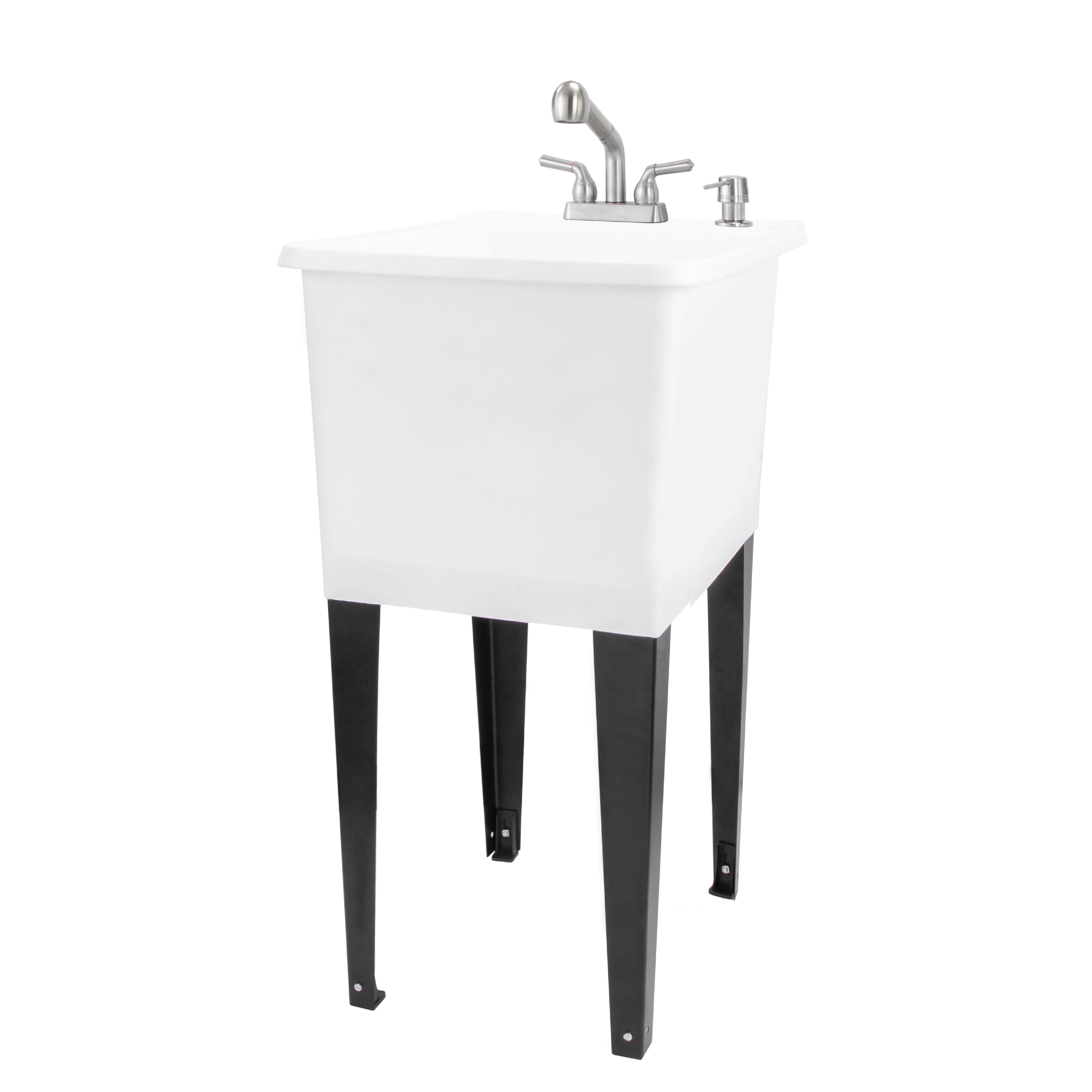 Tehila Space Saver Freestanding White Utility Sink with Stainless Steel Finish Pull-Out Faucet