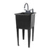 Tehila Space Saver Freestanding Black Utility Sink with Black Finish Gooseneck Faucet and Side Sprayer