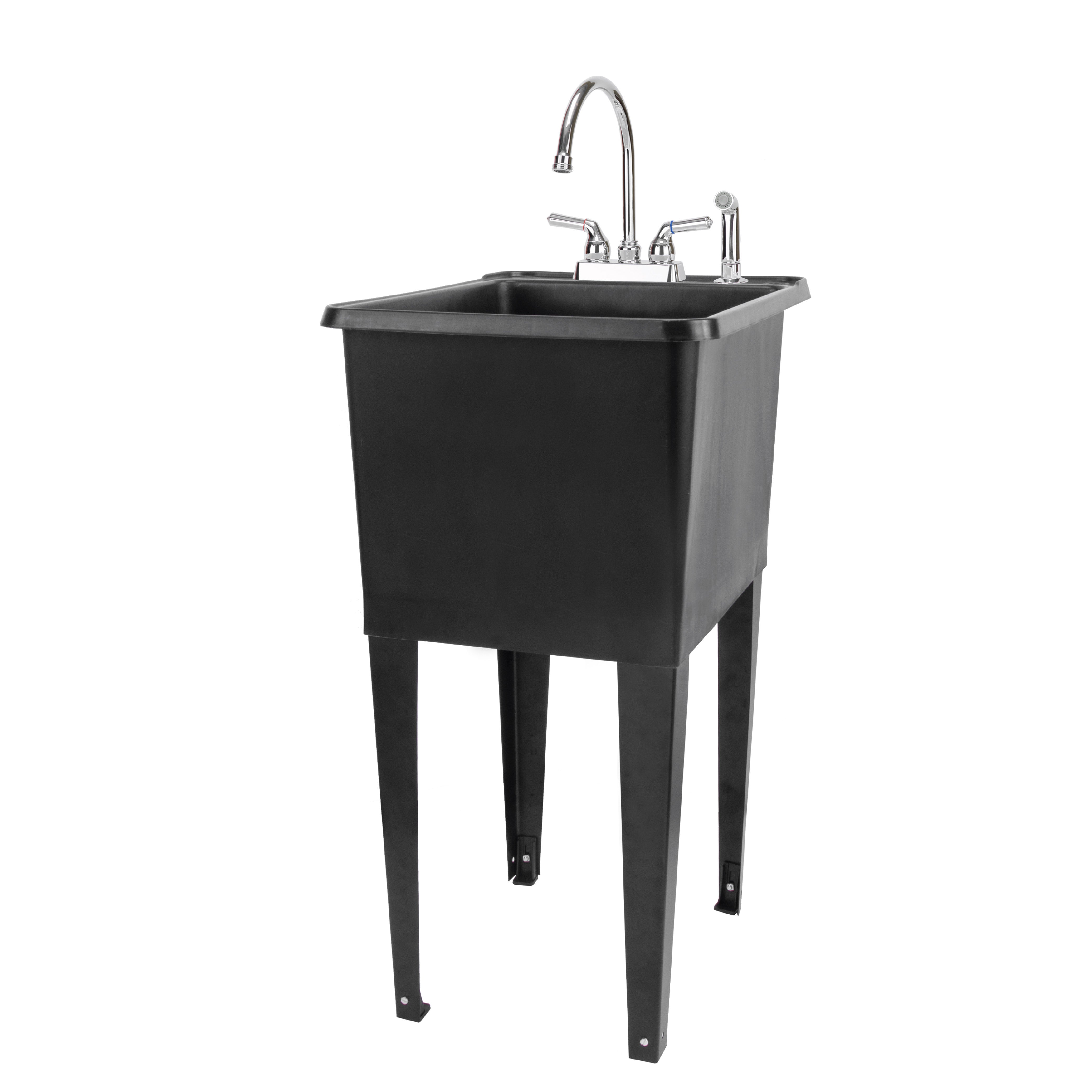Tehila Space Saver Freestanding Black Utility Sink with Chrome Finish Gooseneck Faucet and Side Sprayer