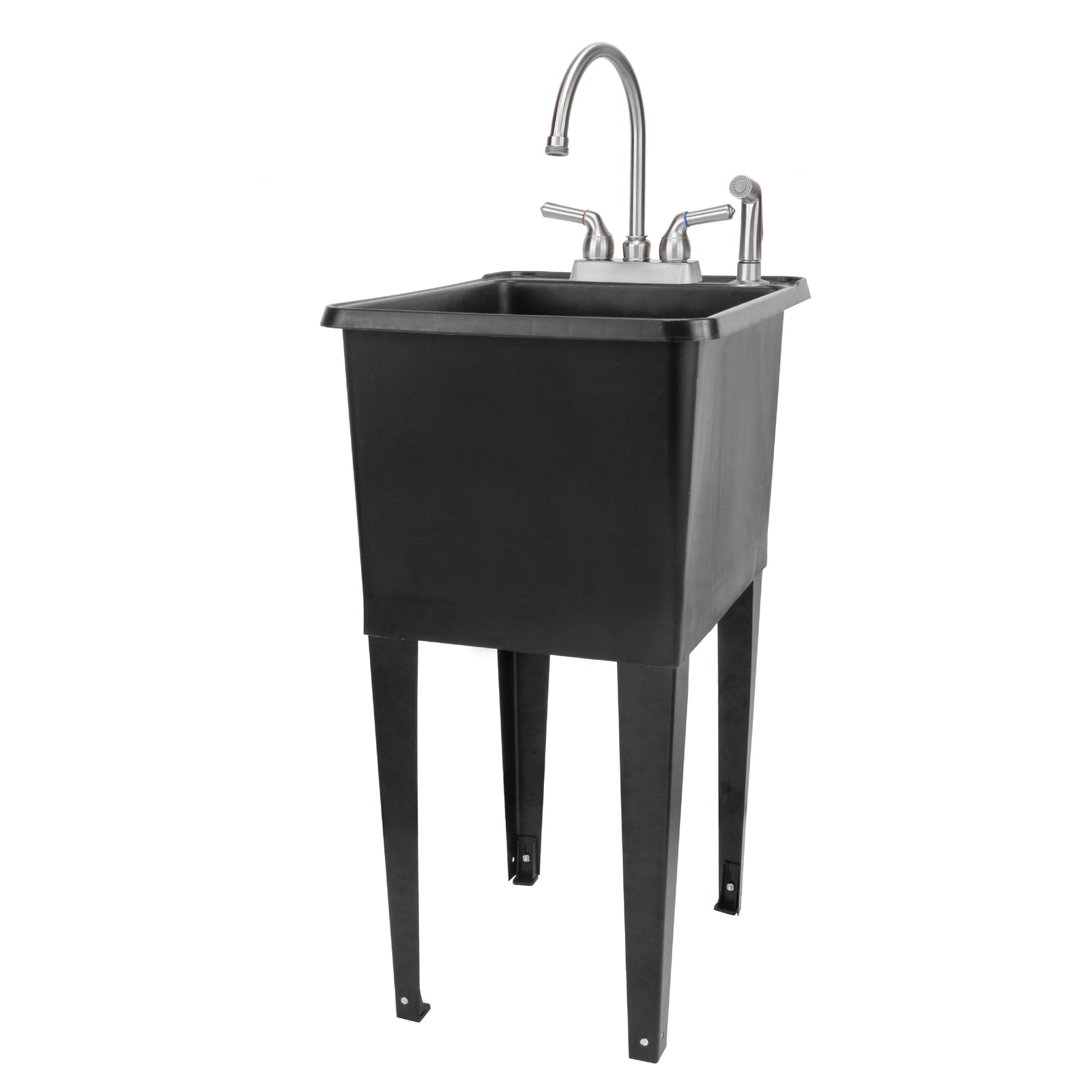 Tehila Space Saver Freestanding Black Utility Sink with Stainless Steel Finish Gooseneck Faucet and Side Sprayer