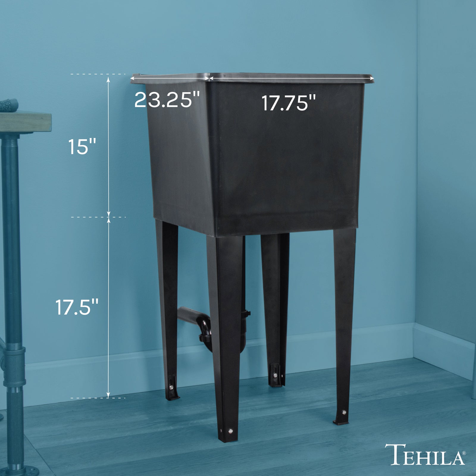 Tehila Space Saver Freestanding Black Utility Sink