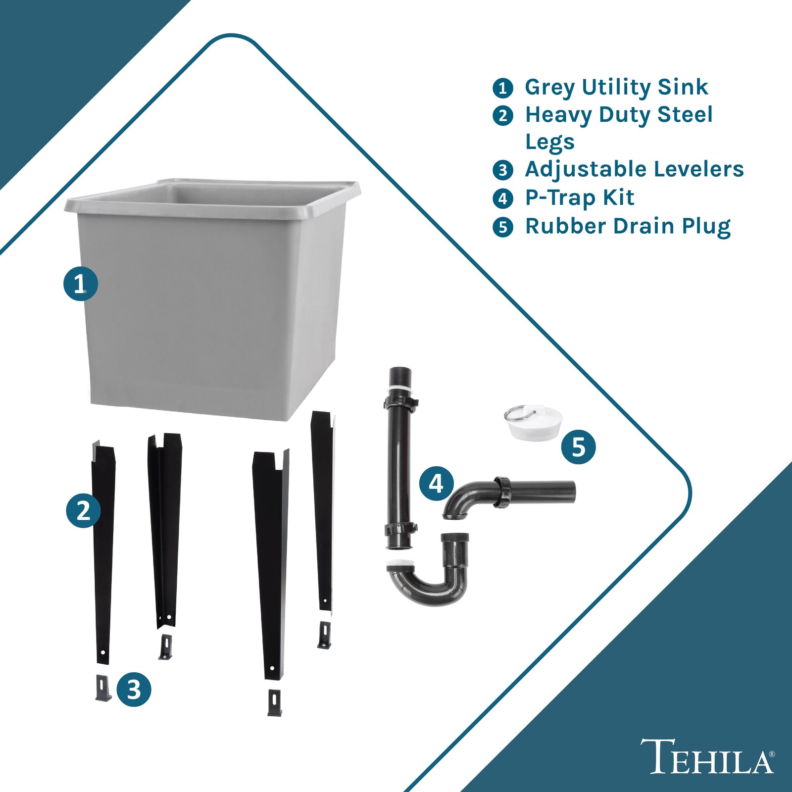 Tehila Space Saver Freestanding Grey Utility Sink