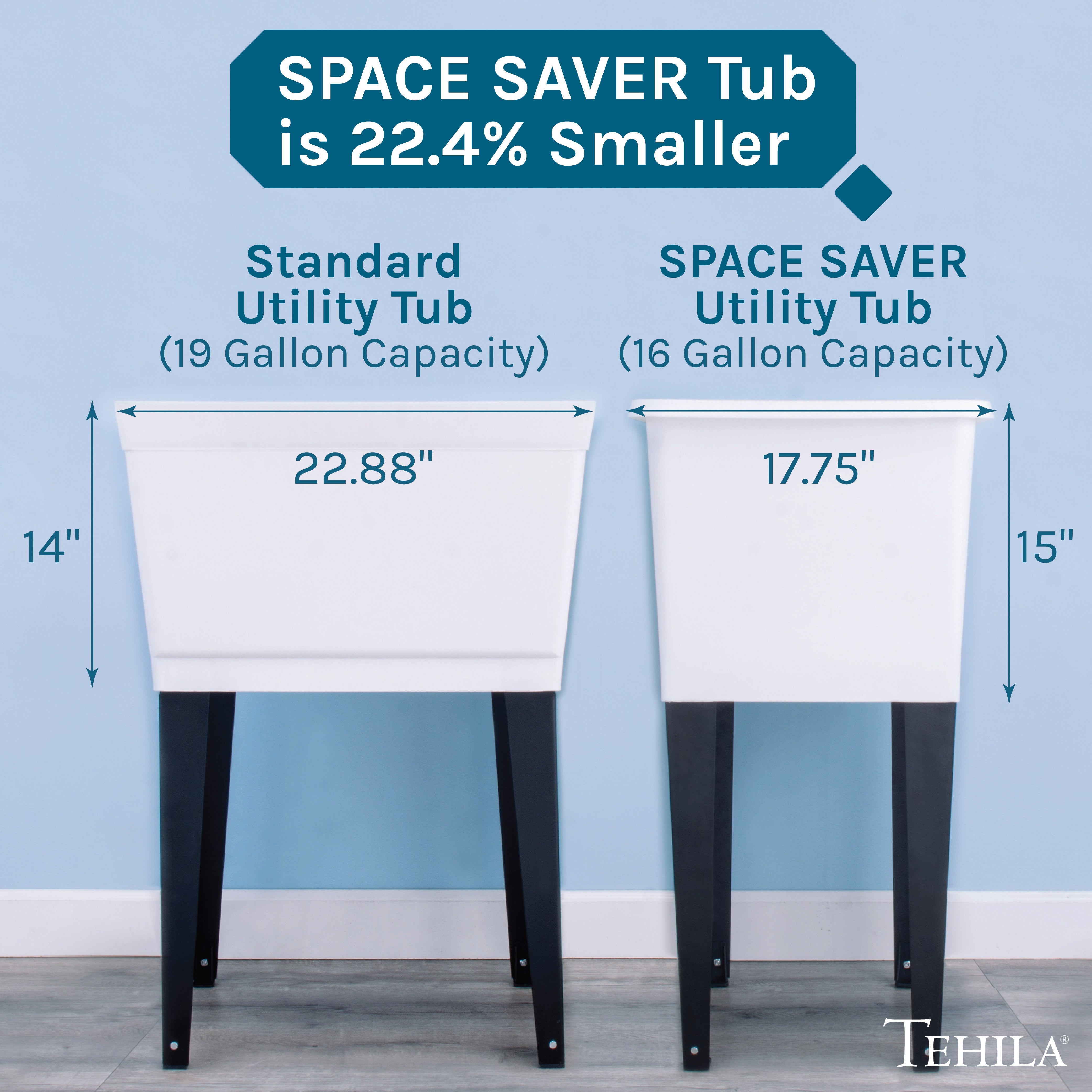 Tehila Space Saver Freestanding White Utility Sink
