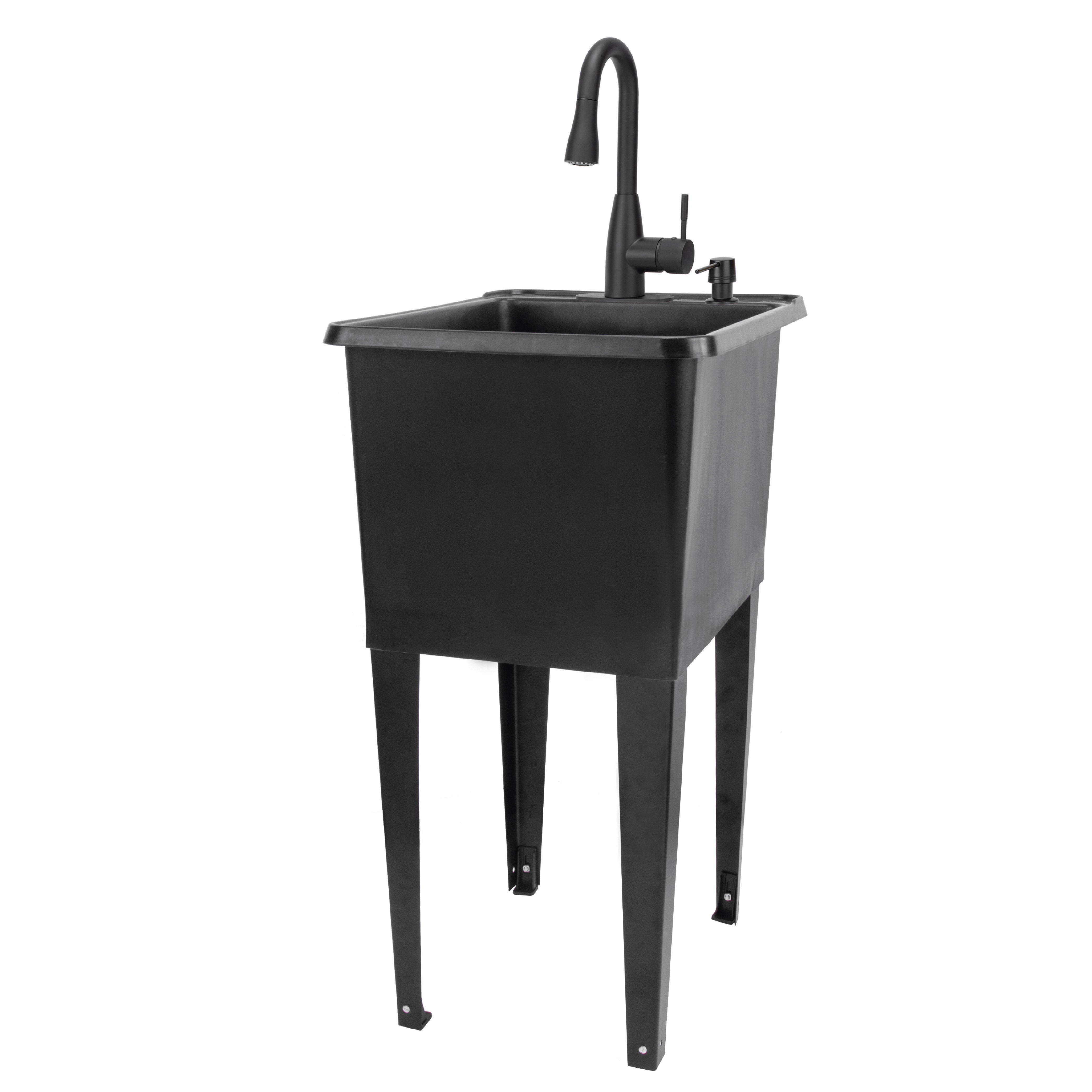 Tehila Space Saver Freestanding Black Utility Sink with Black Finish Low-Profile Pull-Down Faucet