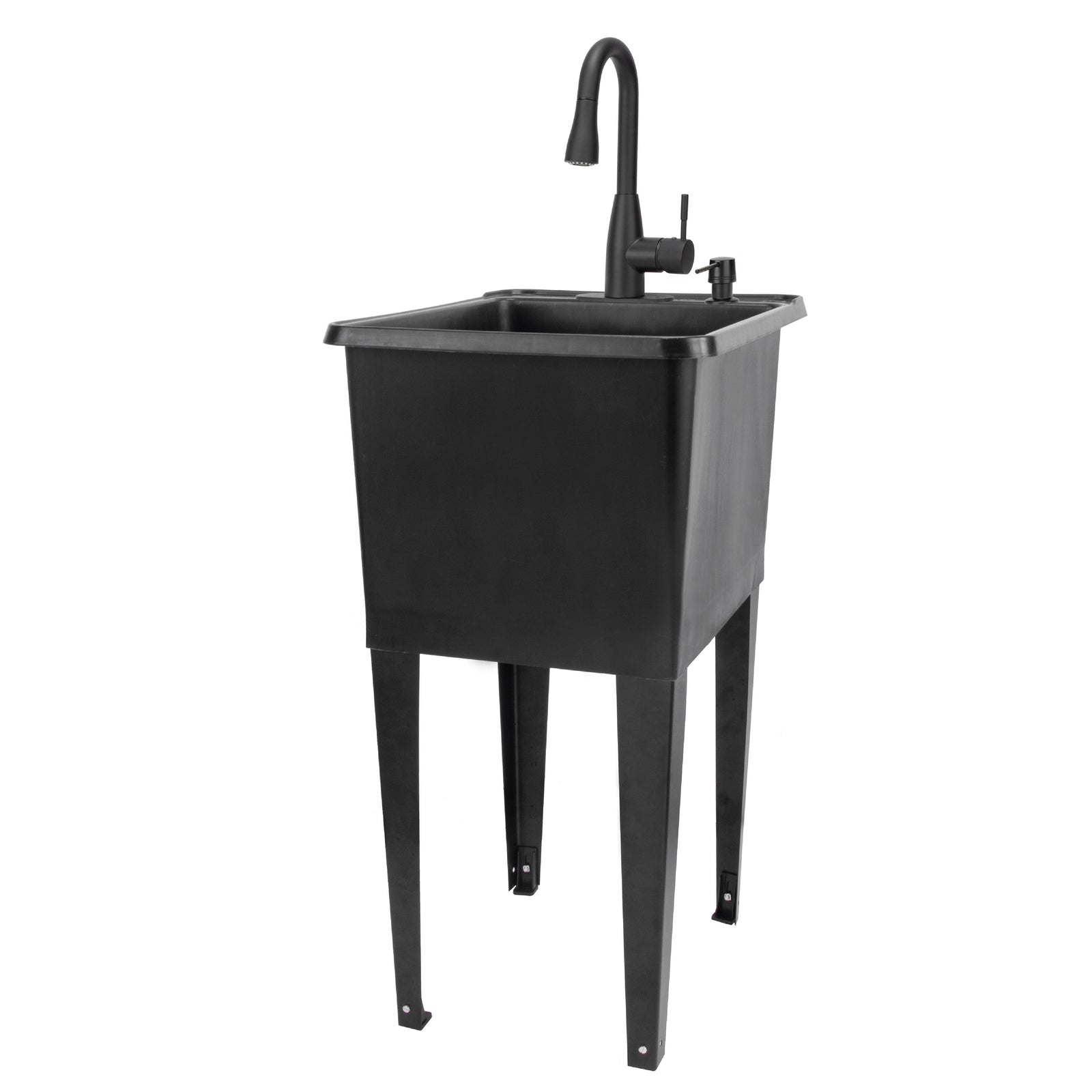 Tehila Space Saver Freestanding Black Utility Sink with Black Finish Low-Profile Pull-Down Faucet