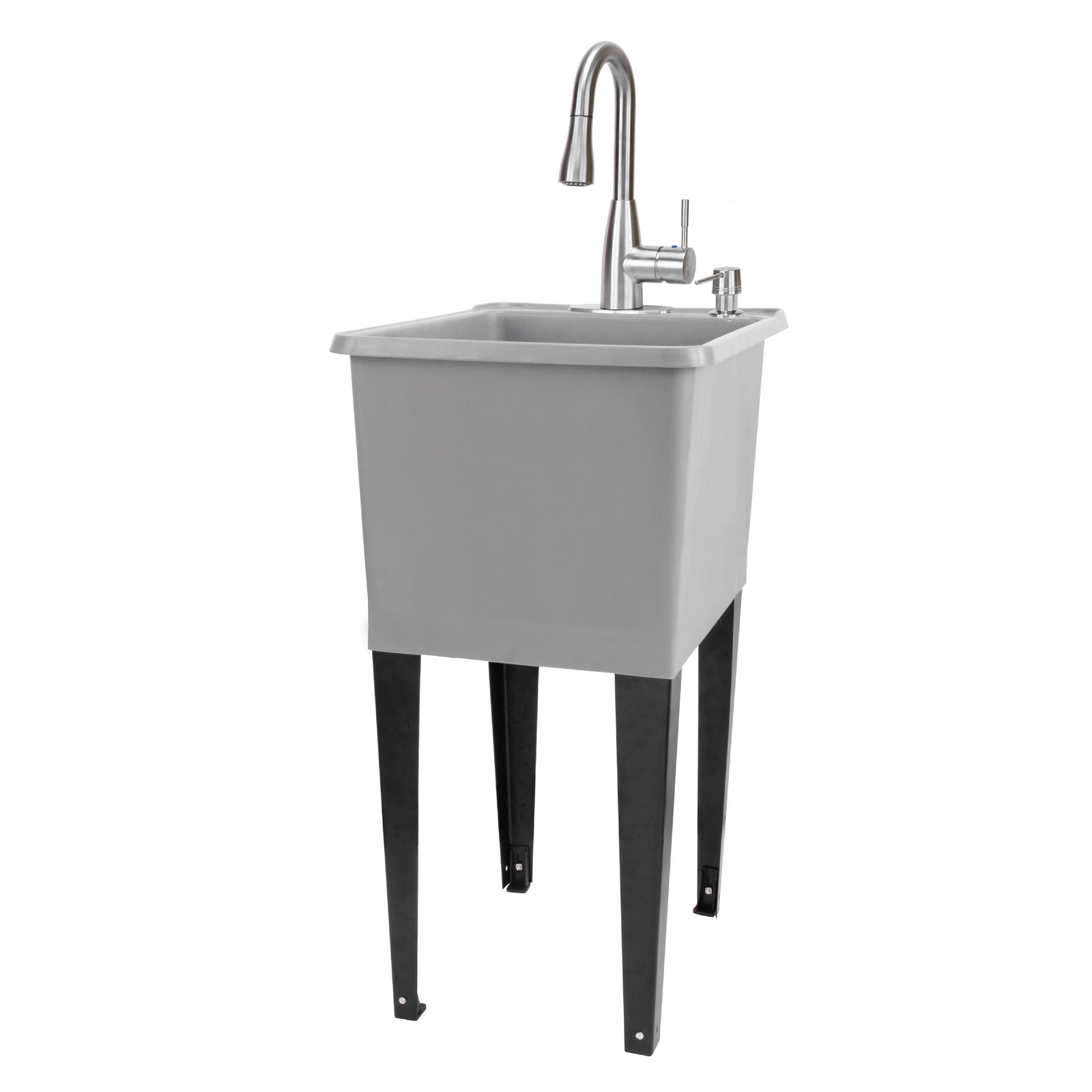 Tehila Space Saver Freestanding Grey Utility Sink with Stainless Steel Finish Low-Profile Pull-Down Faucet
