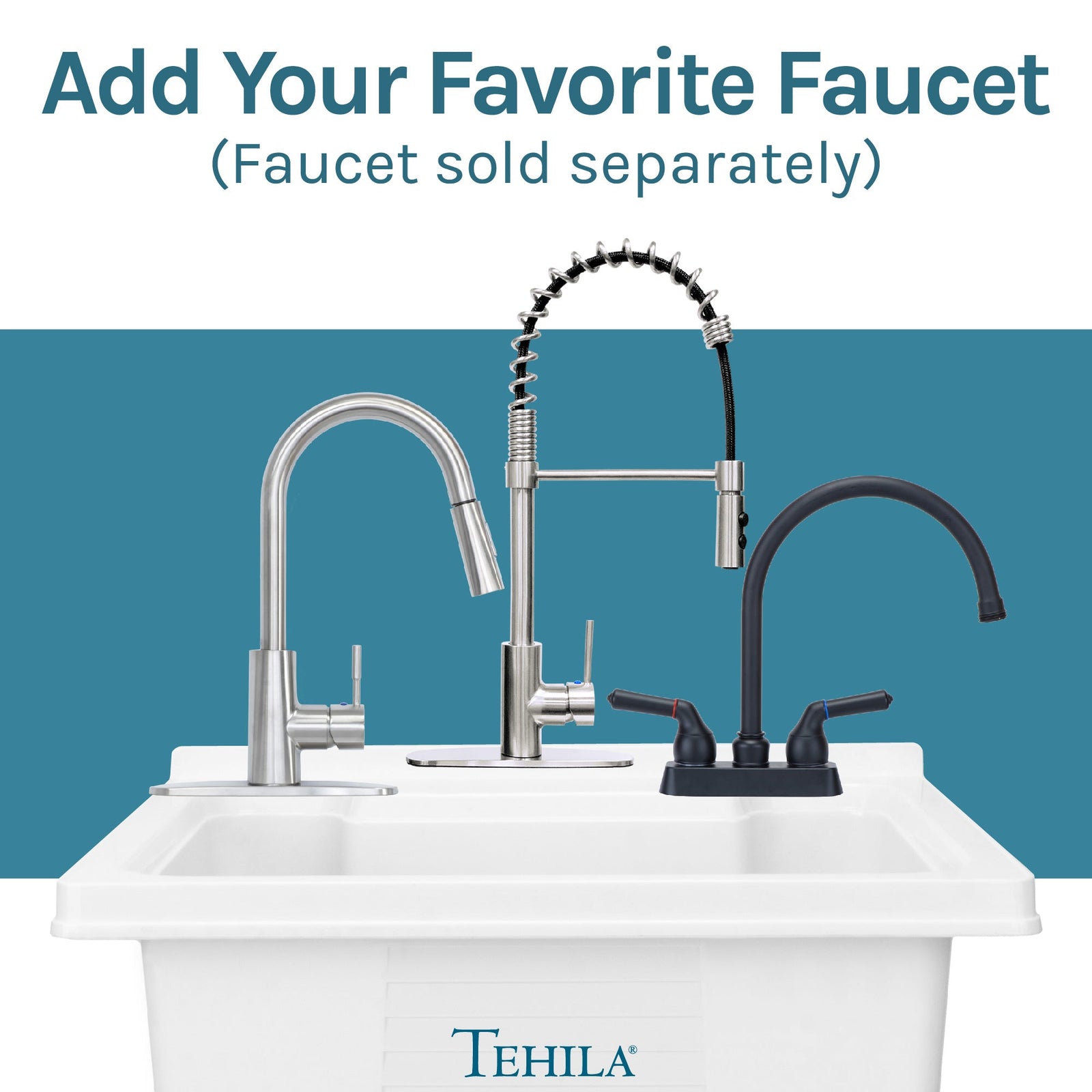 Tehila Luxe Freestanding White Utility Sink with Drainage Kit, No Supply Lines, No Strainer Basket