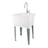 Tehila Standard Freestanding White Utility Sink with Chrome Finish High-Arc Pull-Down Faucet