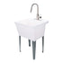 Tehila Standard Freestanding White Utility Sink with Stainless Steel Finish High-Arc Pull-Down Faucet