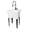 Tehila Luxe Freestanding White Utility Sink with Black Finish High-Arc Coil Pull-Down Faucet
