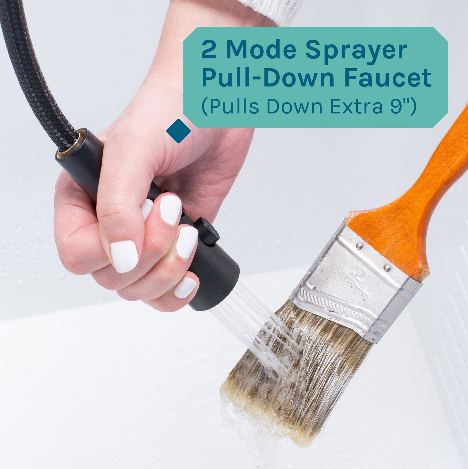 Tehila Luxe Freestanding White Utility Sink with Black Finish High-Arc Coil Pull-Down Faucet