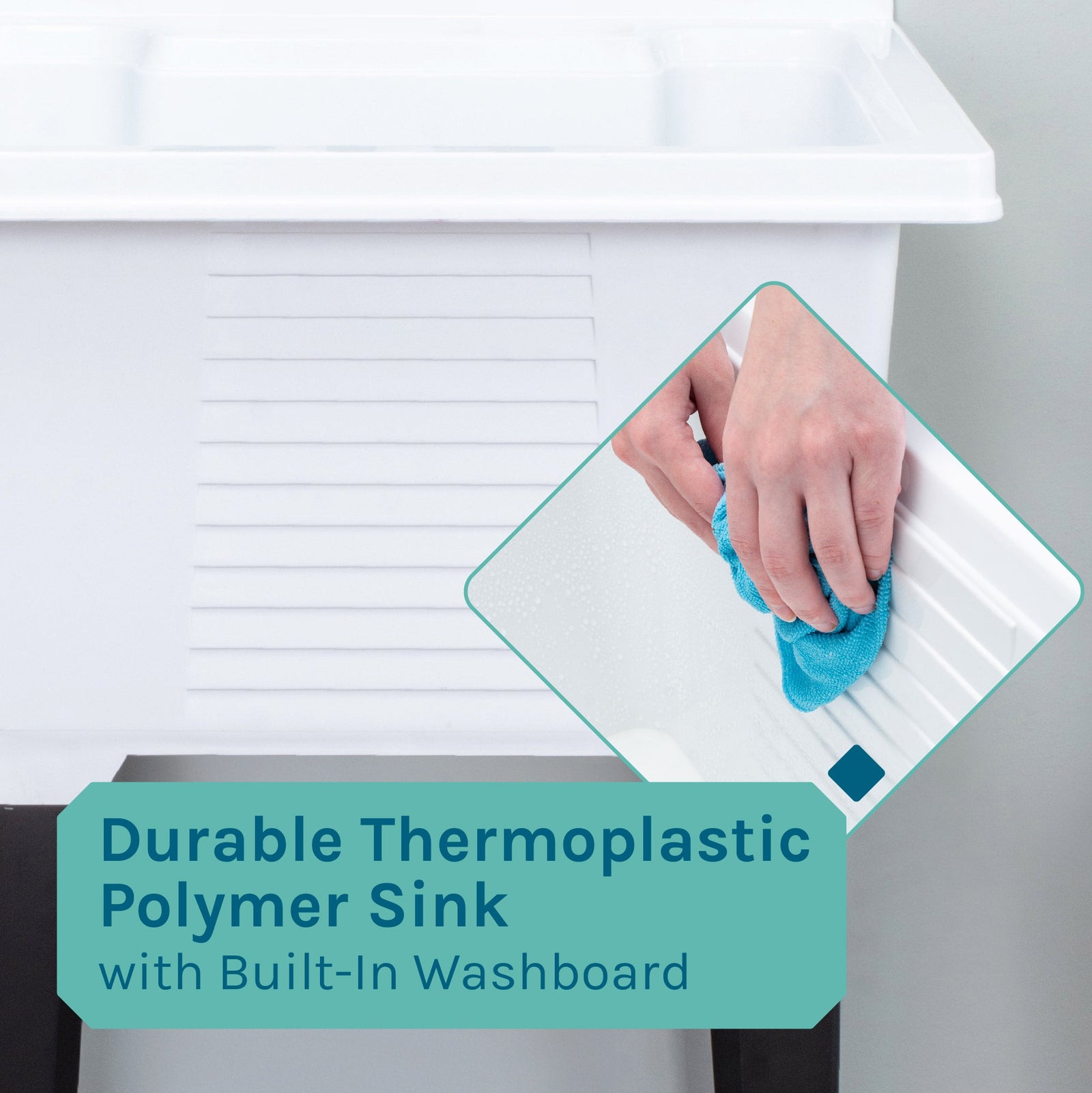 Tehila Luxe Freestanding White Utility Sink with Stainless Steel Finish High-Arc Coil Pull-Down Faucet