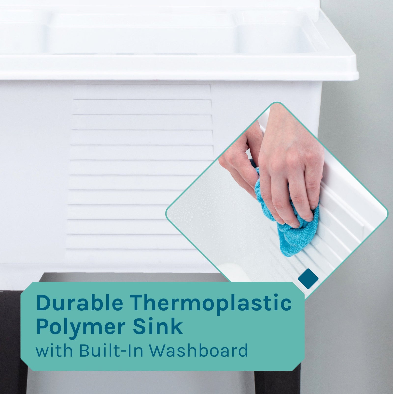 Tehila Luxe Freestanding White Utility Sink with Black Finish Low-Profile Pull-Down Faucet