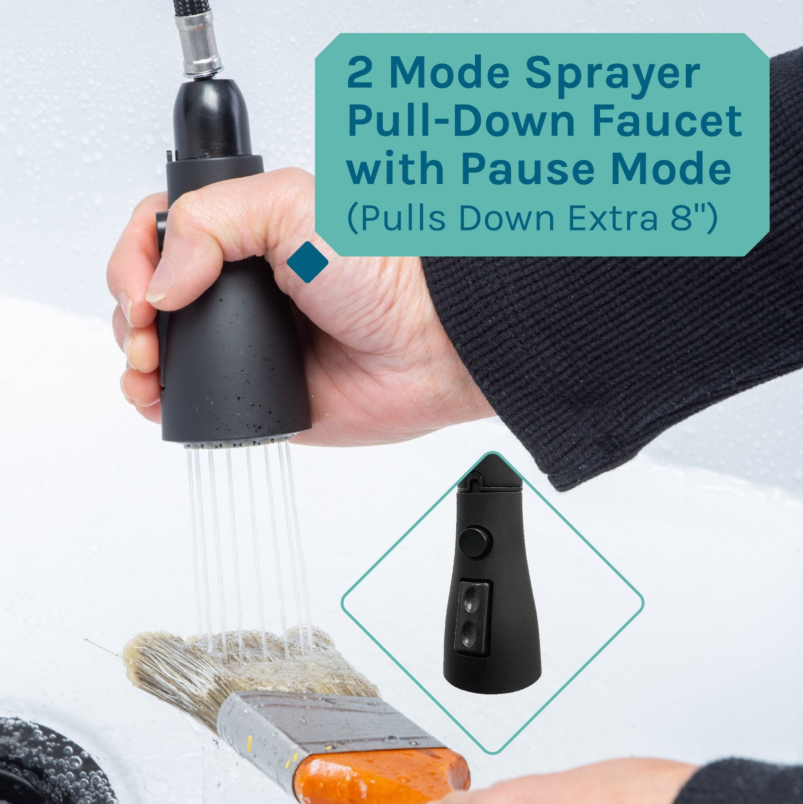 Tehila Luxe Freestanding White Utility Sink with Black Finish Low-Profile Pull-Down Faucet