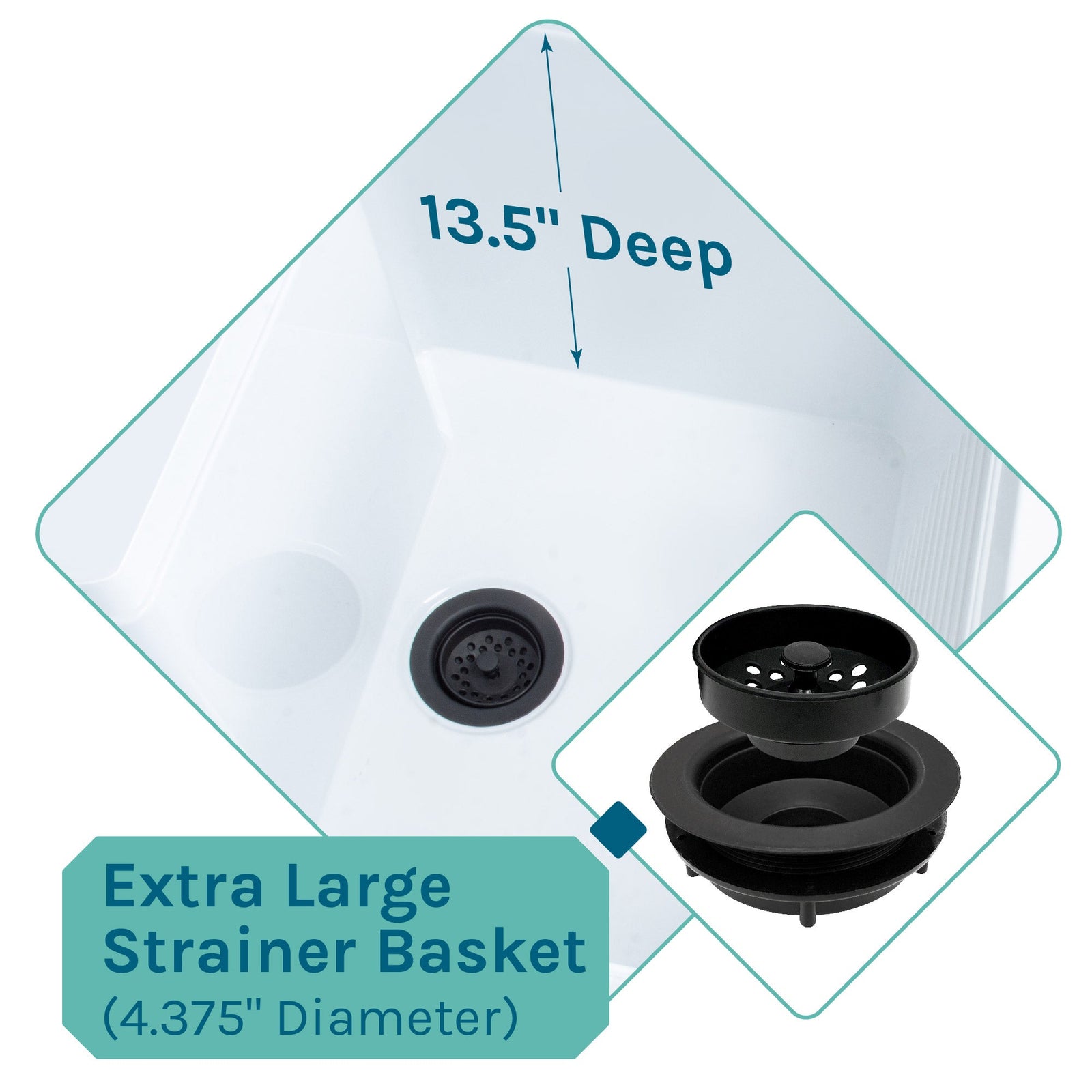 Tehila Luxe Freestanding White Utility Sink with Black Finish Low-Profile Pull-Down Faucet