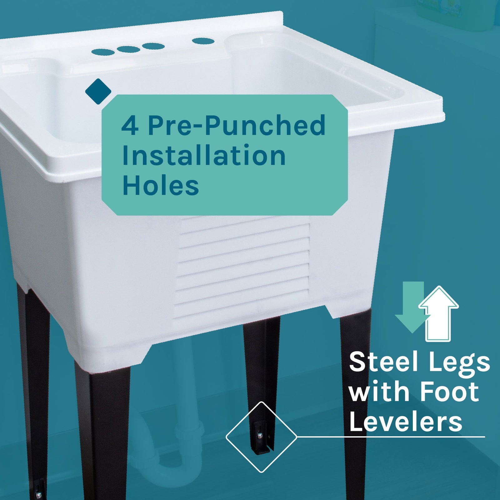 Tehila Luxe Freestanding White Utility Sink with Black Finish Low-Profile Pull-Down Faucet