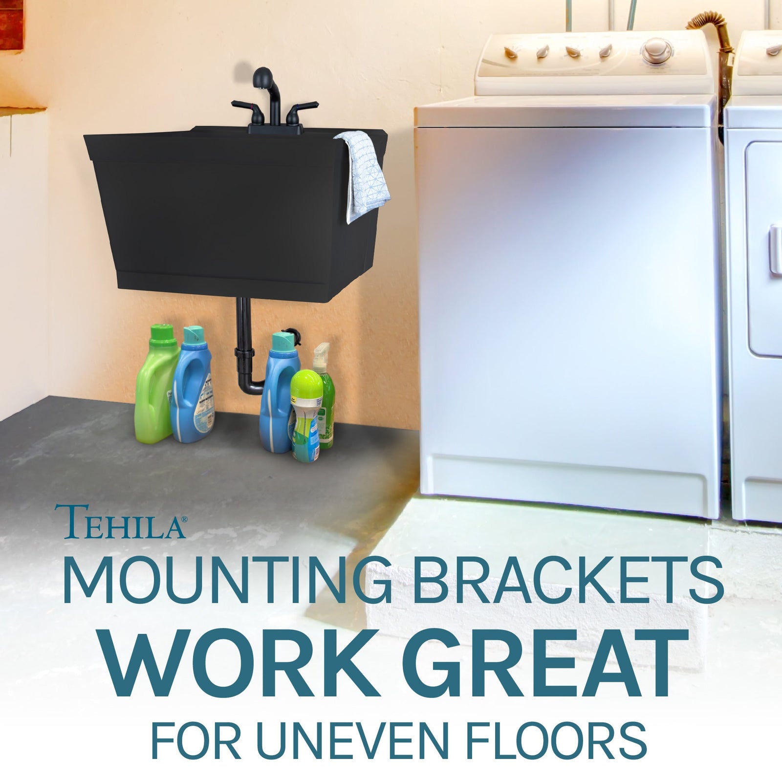 Tehila Black Wall Mounting Kit for Tehila Standard Sinks