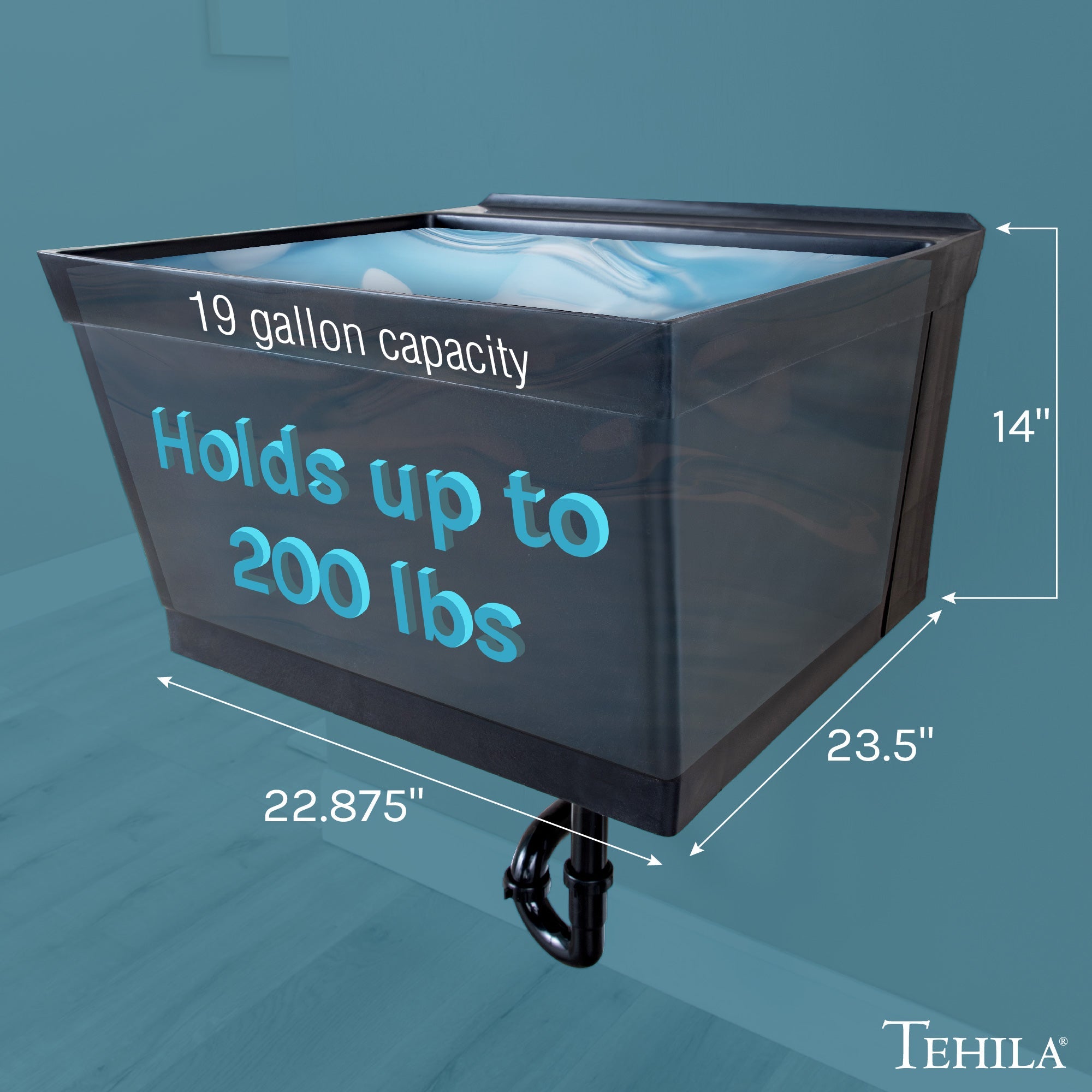 Tehila Standard Wall-Mounted Black Utility Sink, Water Supply Lines Included