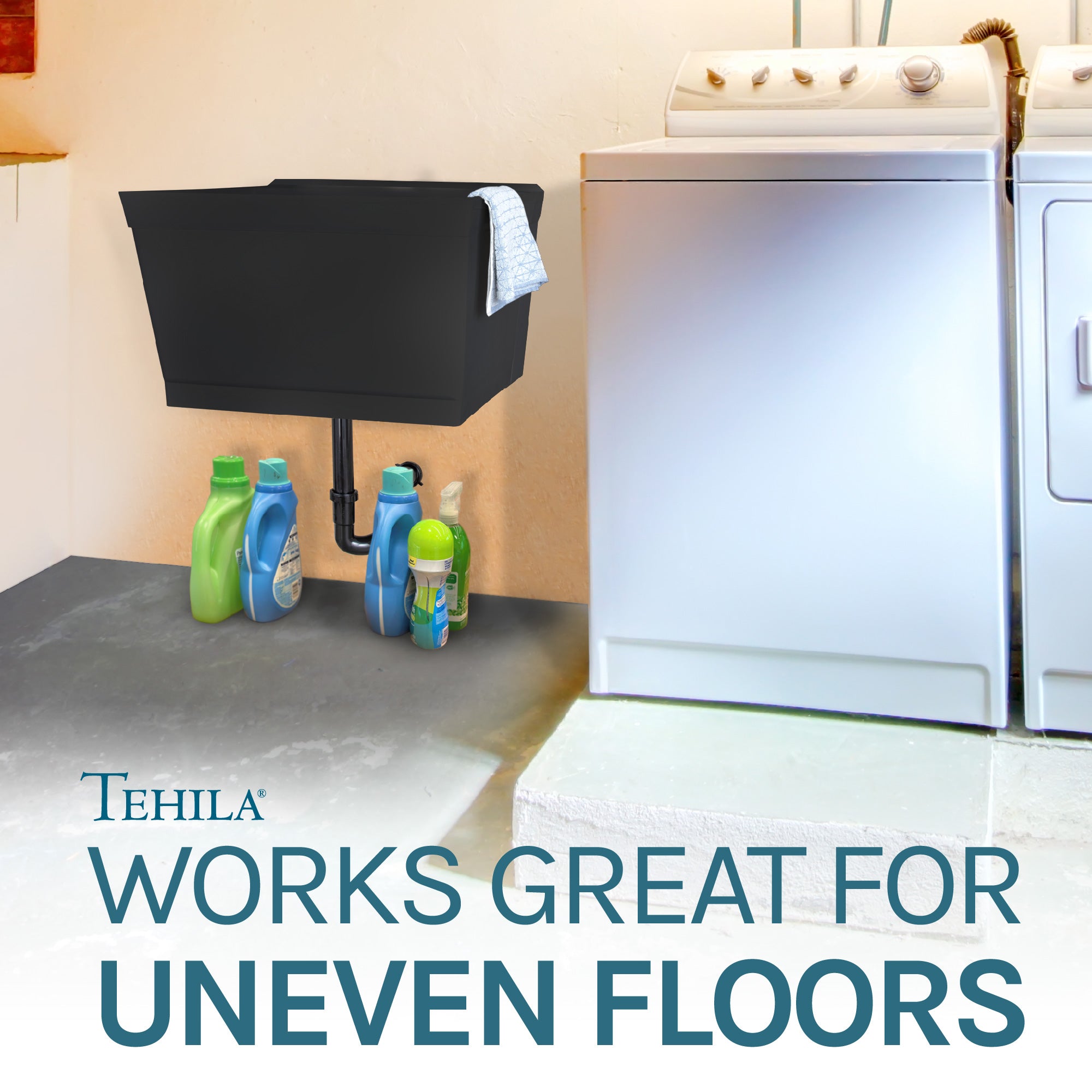 Tehila Standard Wall-Mounted Black Utility Sink, Water Supply Lines Included