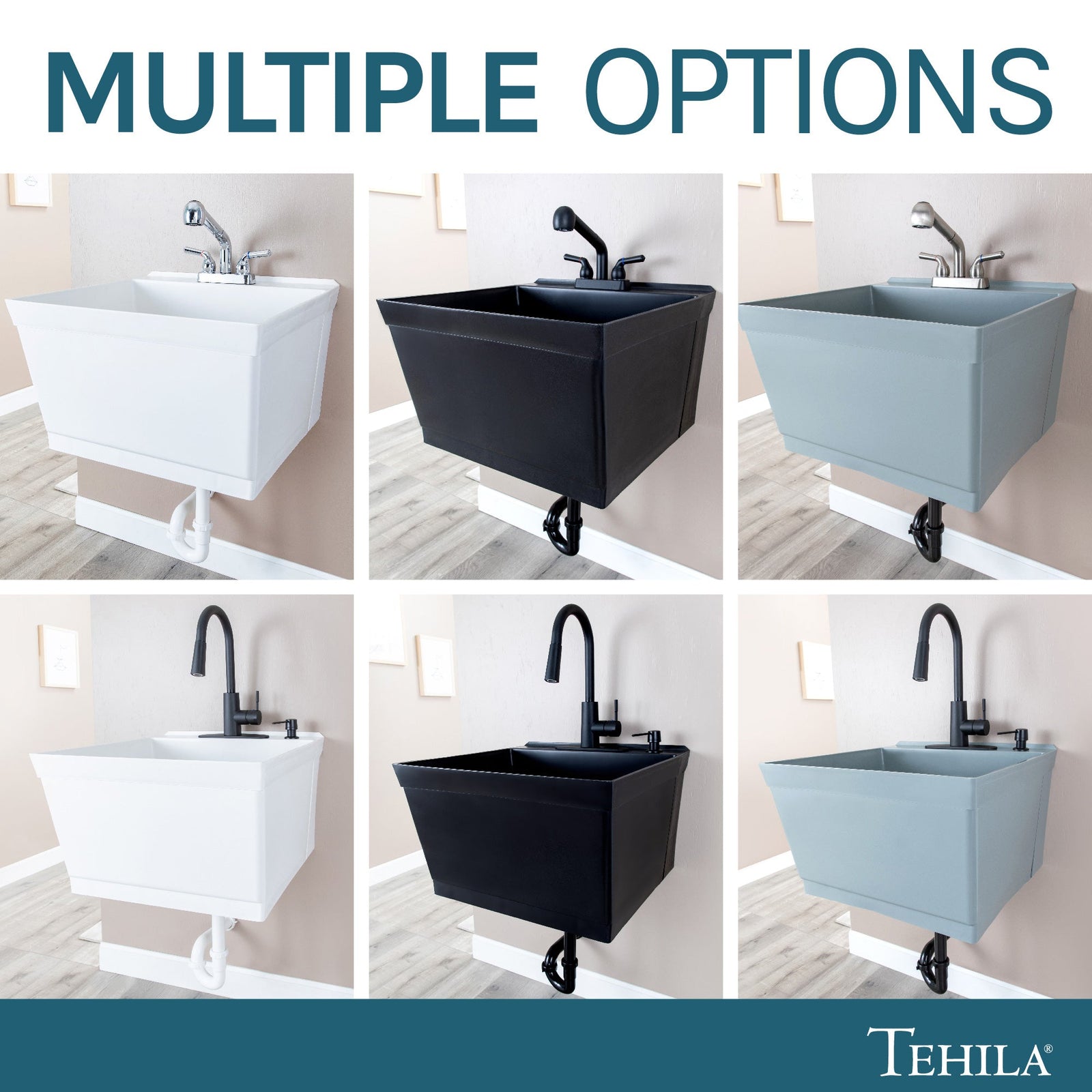 Tehila Standard Wall-Mounted White Utility Sink, Water Supply Lines Included
