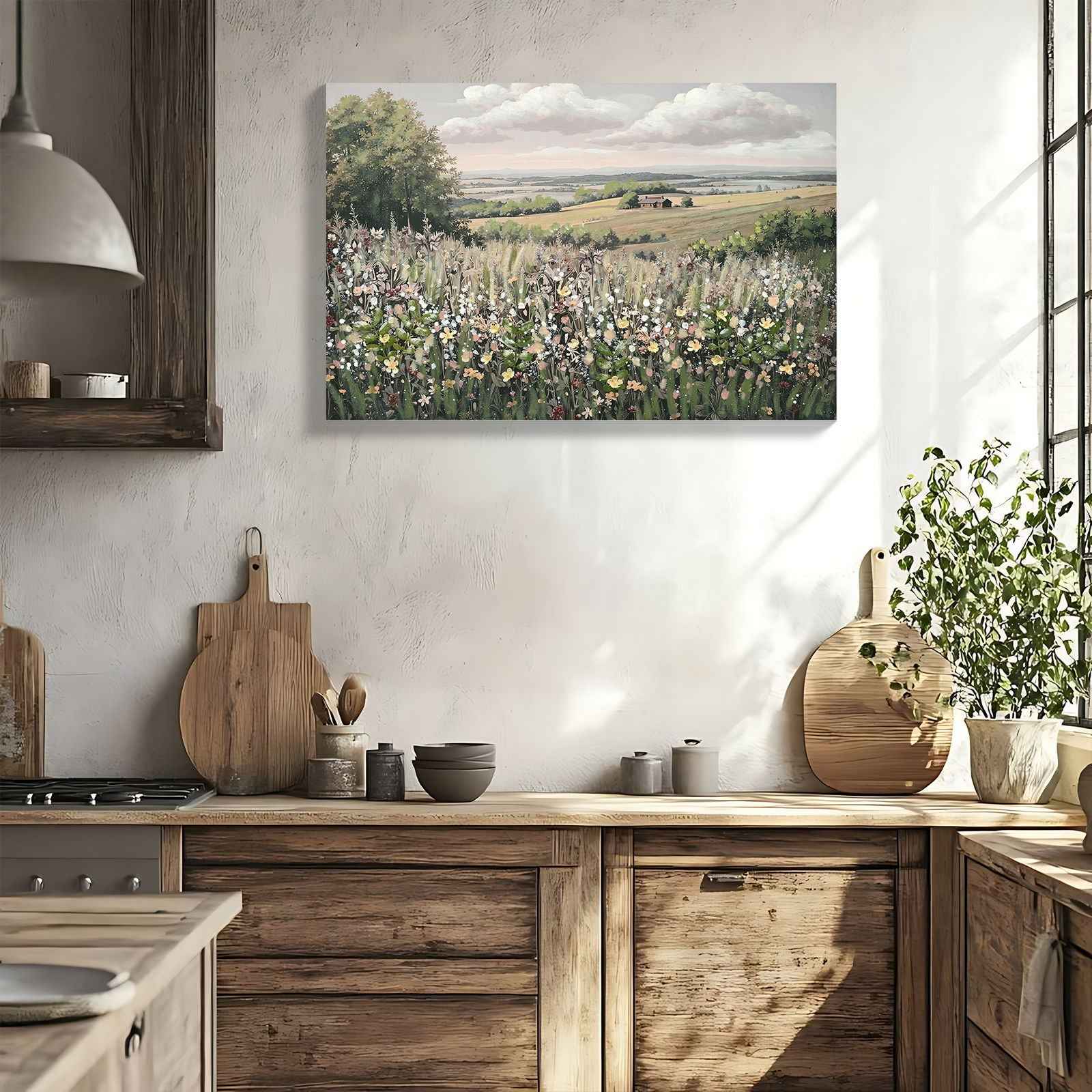 Framed Canvas Wall Art Vintage Decor, Landscape Wall Art - Green / Ivory