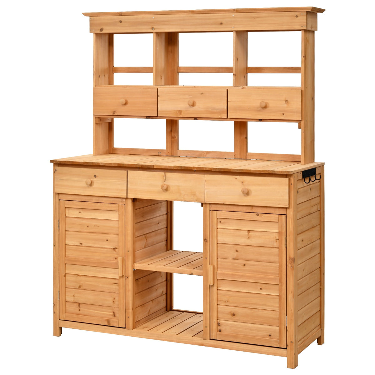 Tall Garden Potting Bench Table with Hutch - Durable Fir Wood
