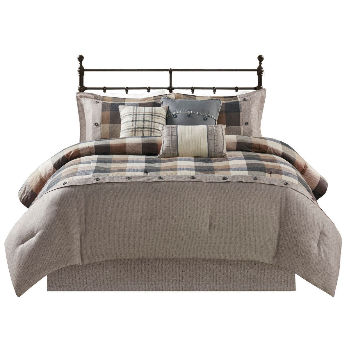 7 Piece Herringbone Comforter Set Neutral California King