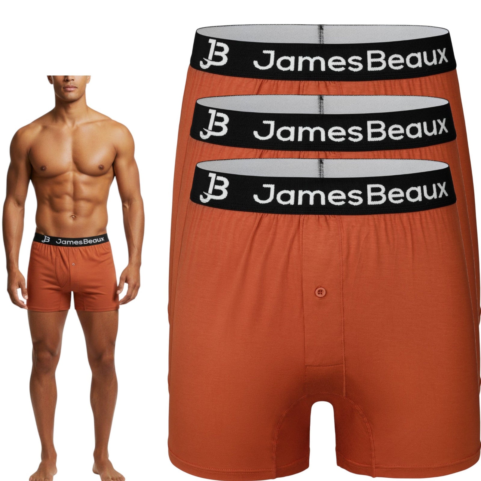 3-Pack Men's Orange 95% Bamboo Boxer Shorts