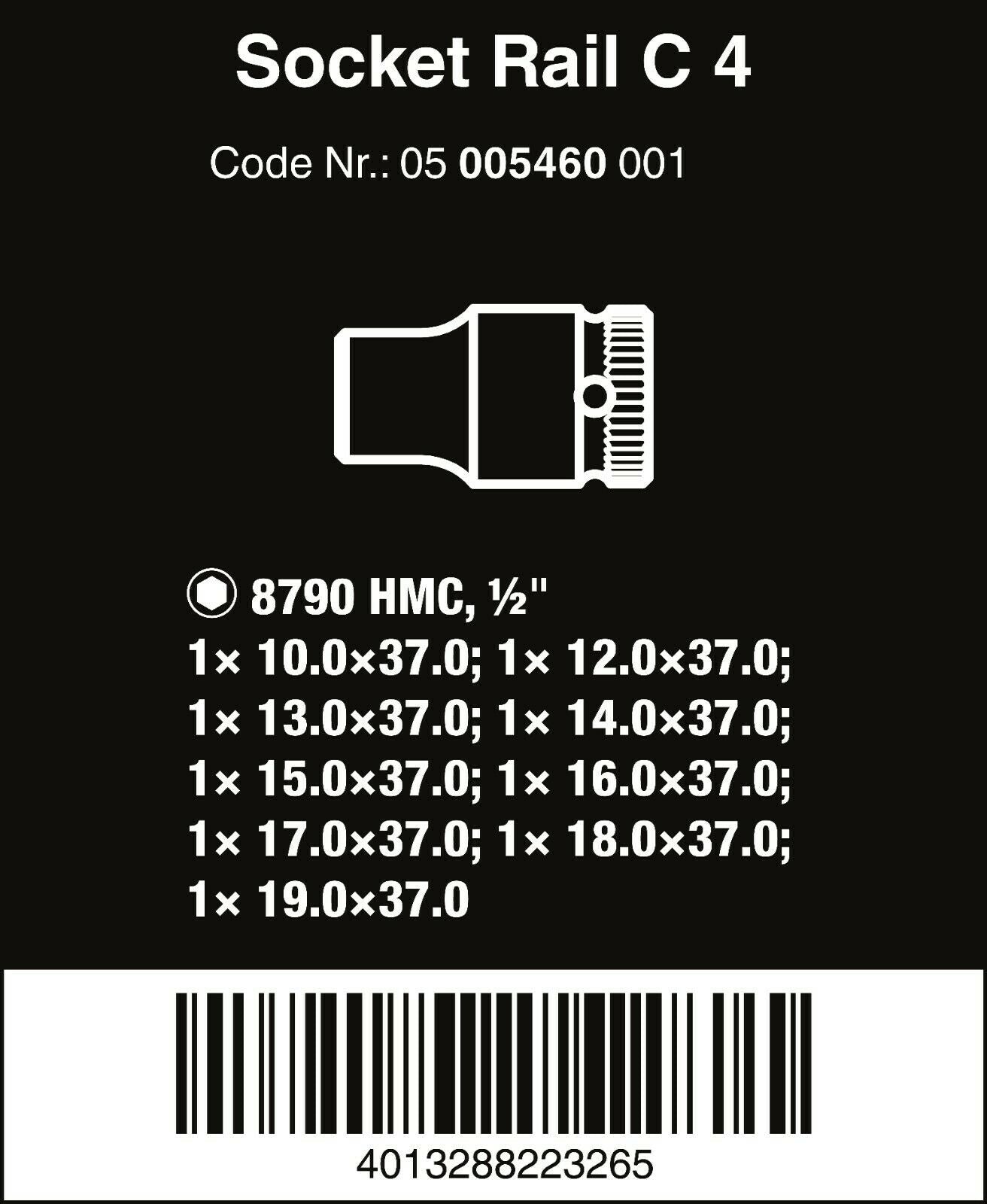 Wera C 4 Zyklop Magnetic Rail Socket Set 1/2" Drive 9 Pieces Metric 05005460001