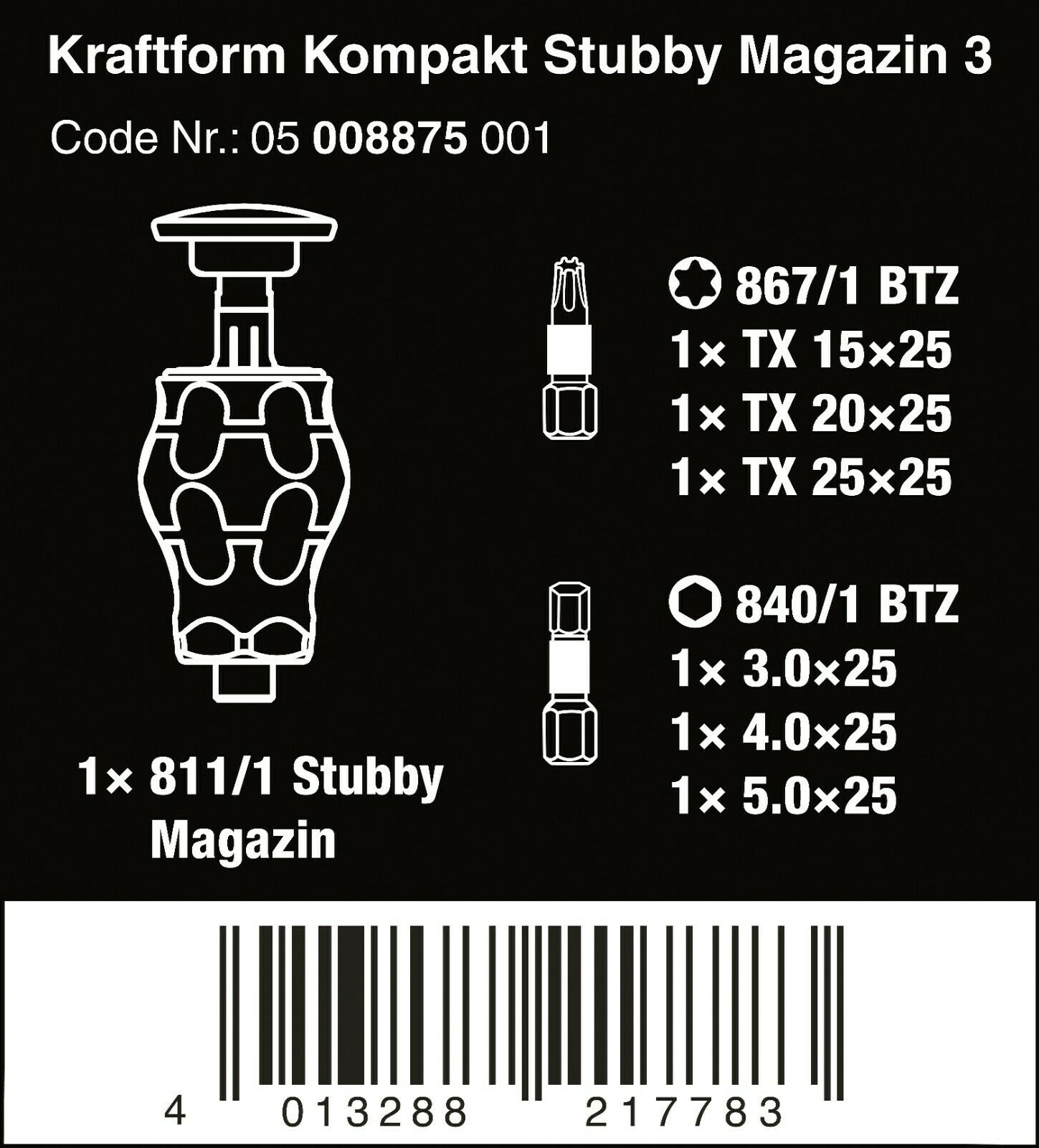 Wera Kraftform Kompakt Stubby Magazine 3 Screwdriver Set 05008875001