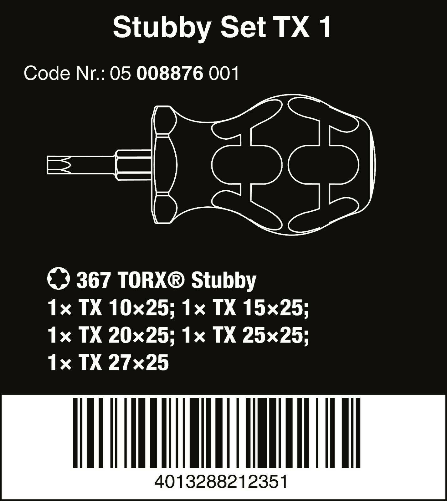 Wera Stubby Set TX 1 TORX® Screwdriver Set 5 Piece 05008876001