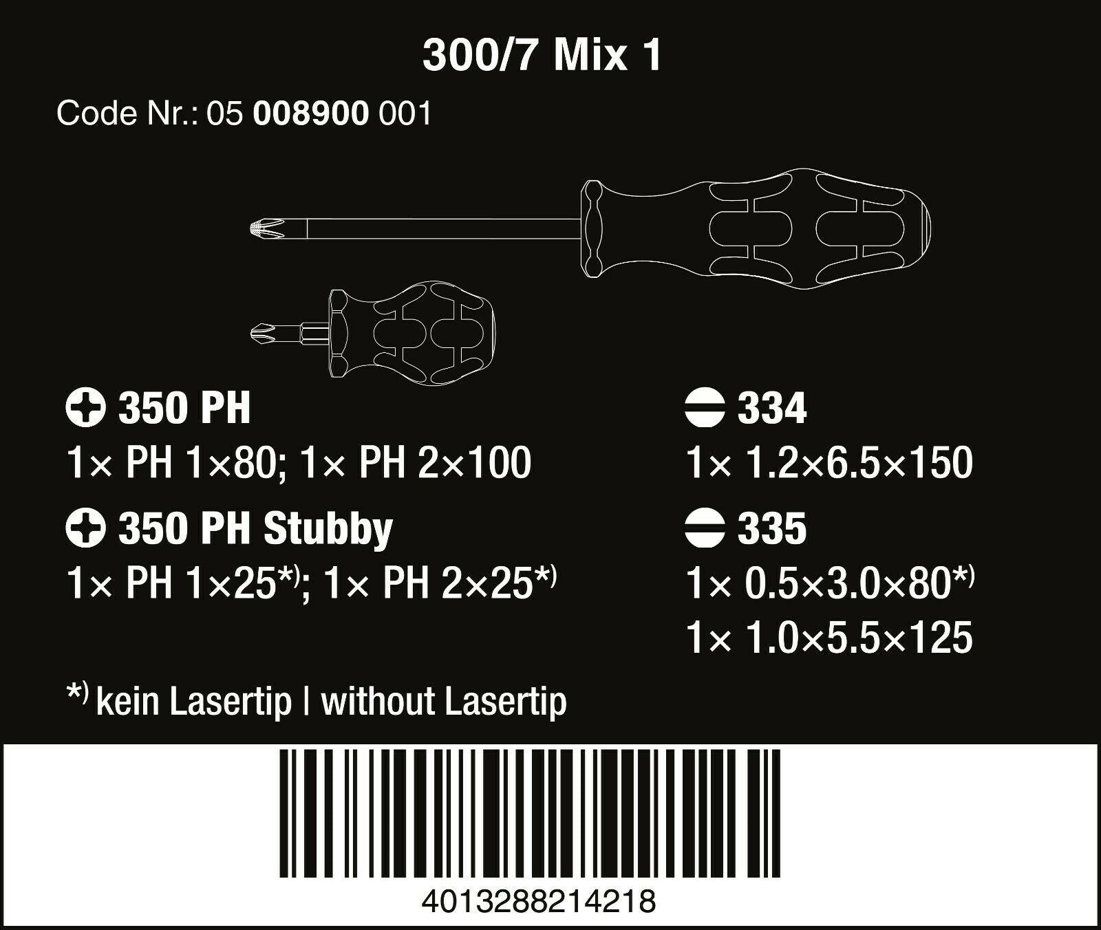 Wera 300/7 Mix 1 Kraftform Plus Screwdriver Set 7 Piece 05008900001