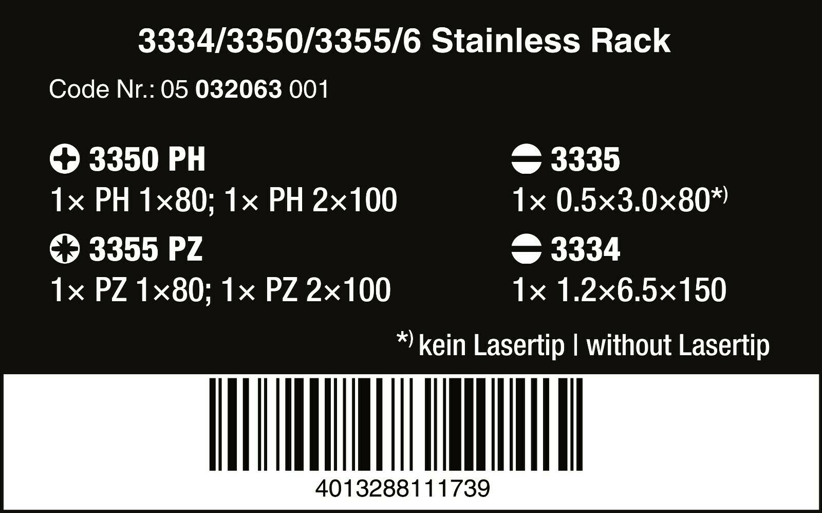 Wera 3334/3350/3355/6 Stainless Steel Screwdriver Set 6 Piece 05032063001