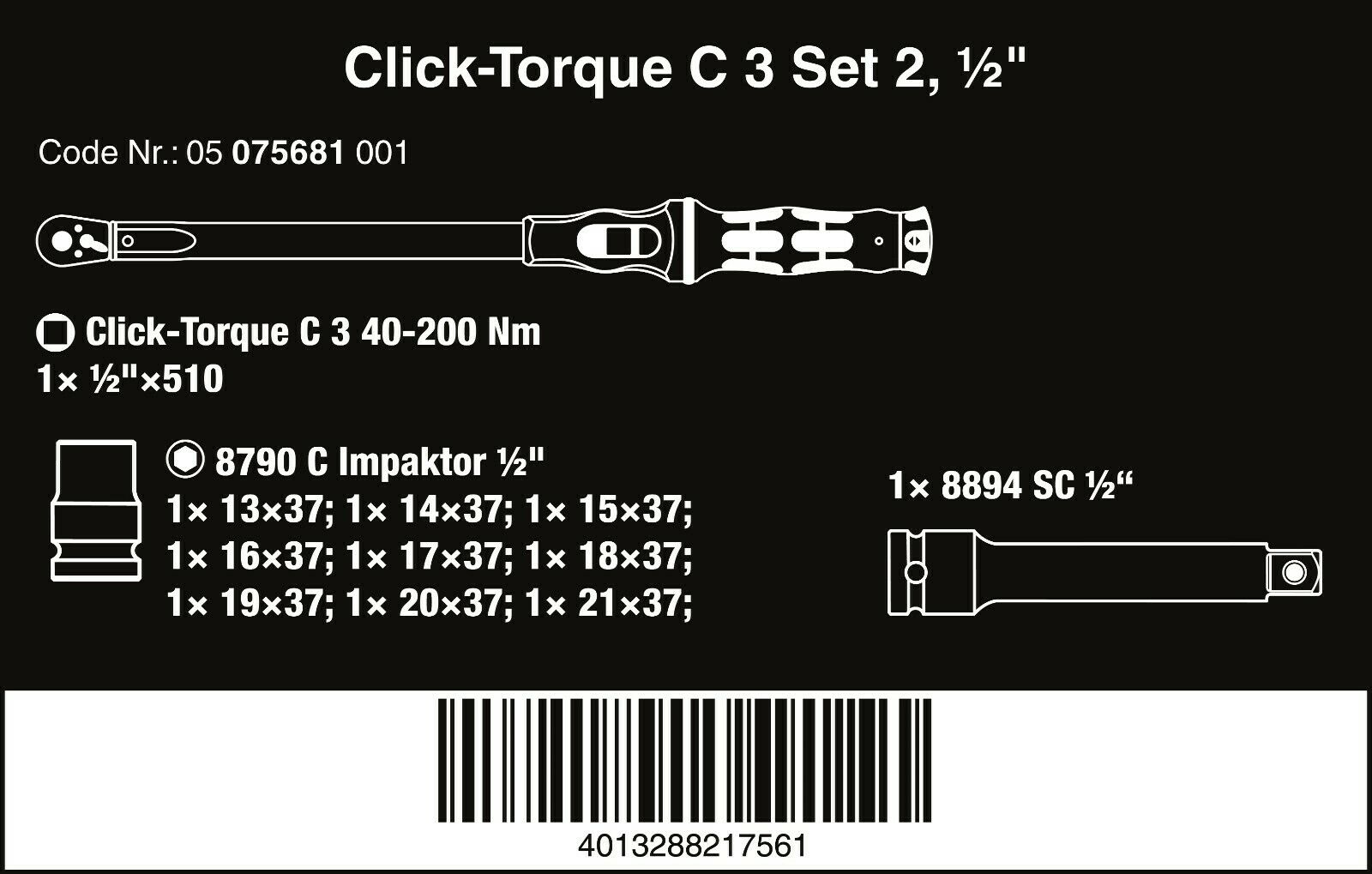 Wera C3 Click-Torque Wrench Set 2 For Cement Screws 1/2