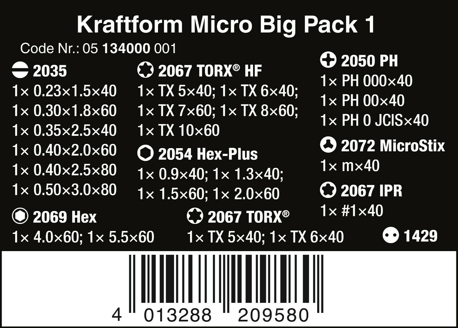 Wera Kraftform Micro Big Pack 1 Precision Screwdriver Set 05134000001