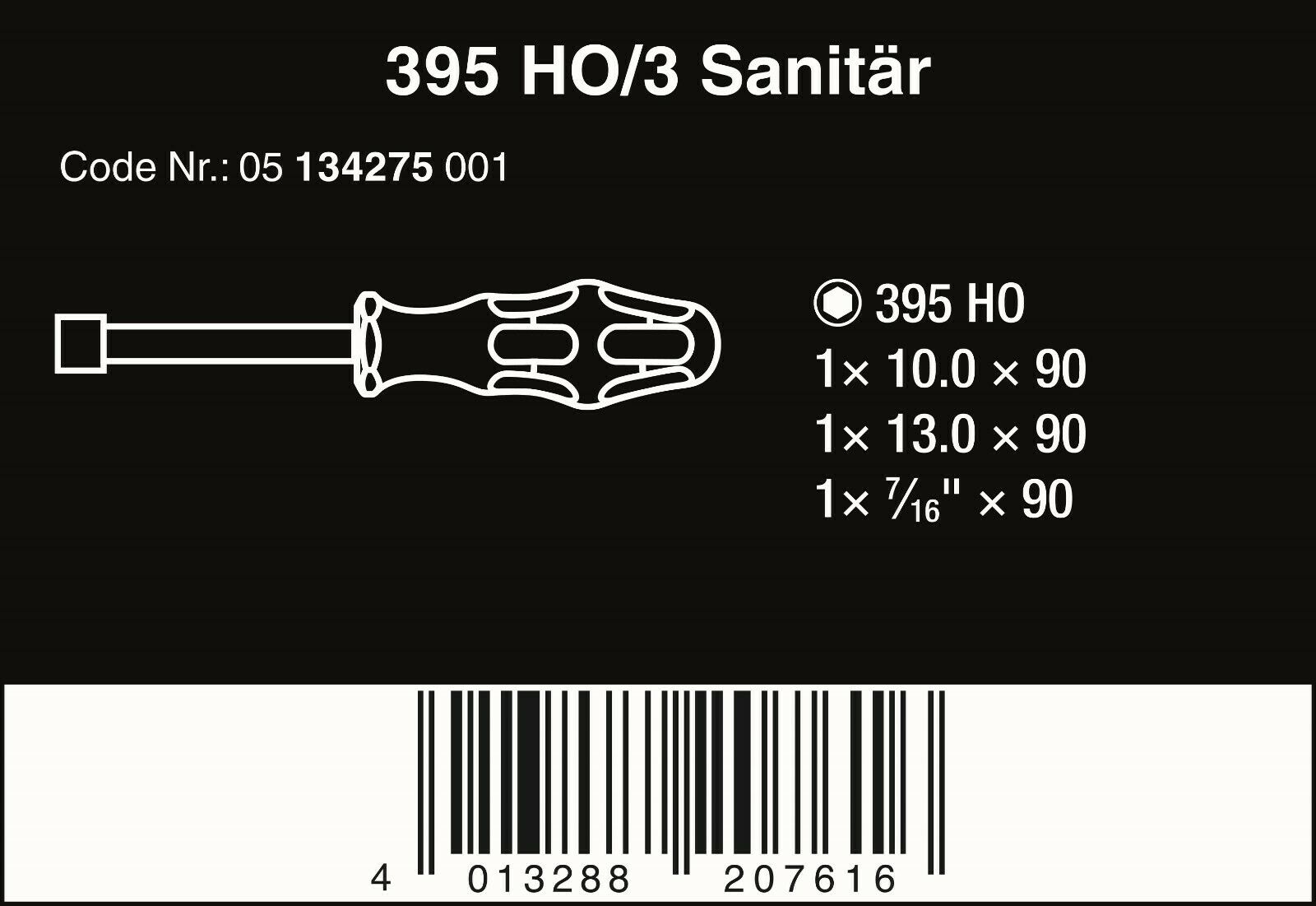 Wera 395 HOLO/3 Kraftform Plus Sanitary Nutdriver Set 3 Piece Metric 05134275001