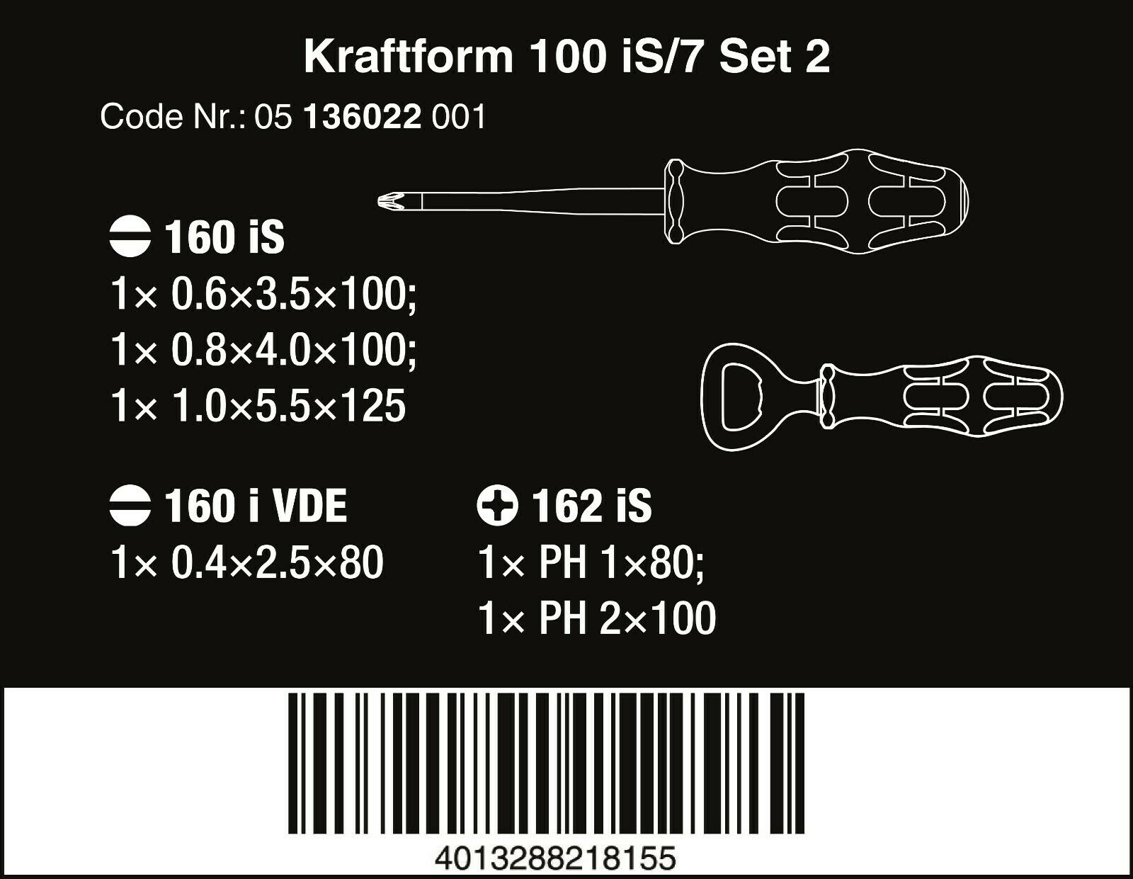 Wera 100 iS/7 VDE Set 2 Kraftform Insulated Screwdriver Set 7 Piece 05136022001