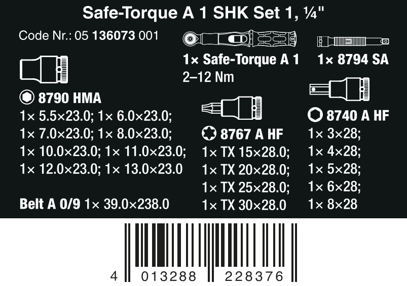 Wera Safe Torque A 1 SHK Wrench Set 1 2-12 Nm 1/4